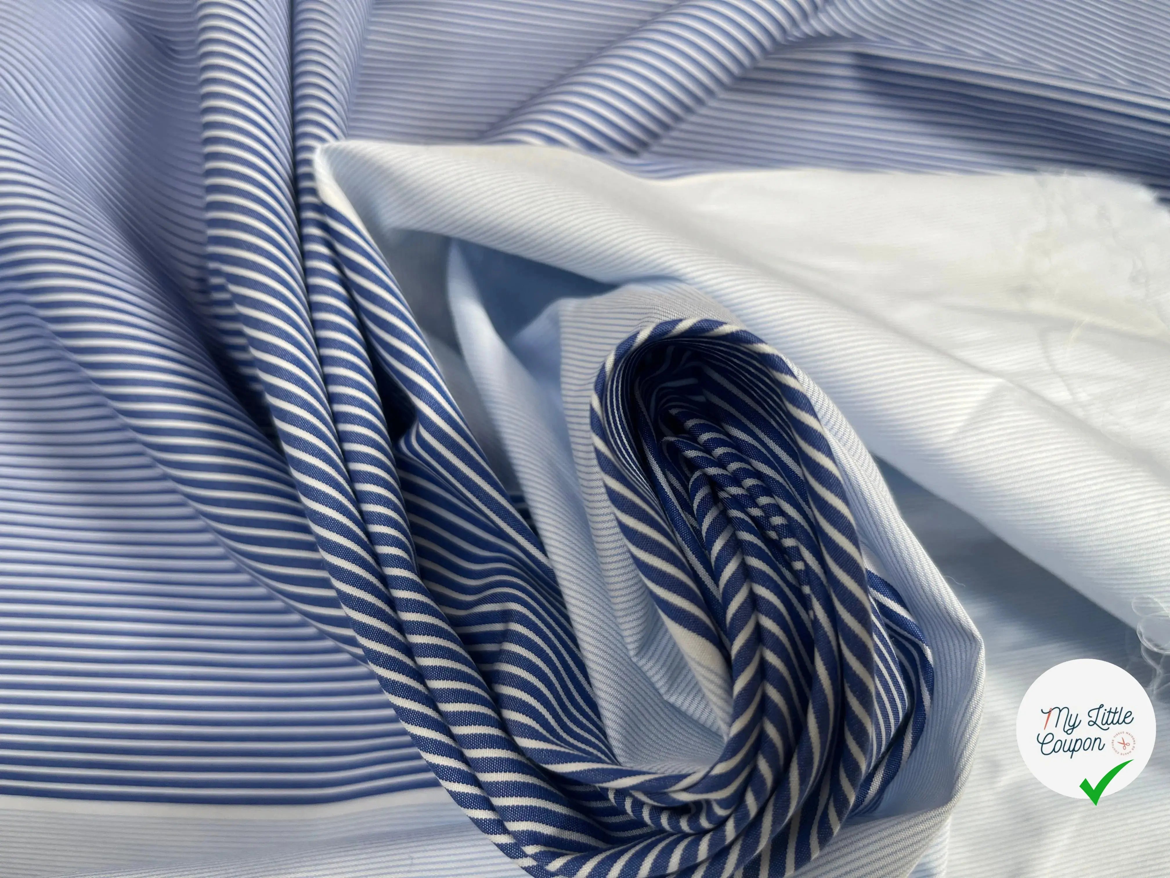 POPELINE DE COTON RAYURES BI LAIZE DE BLEU - My Little Coupon