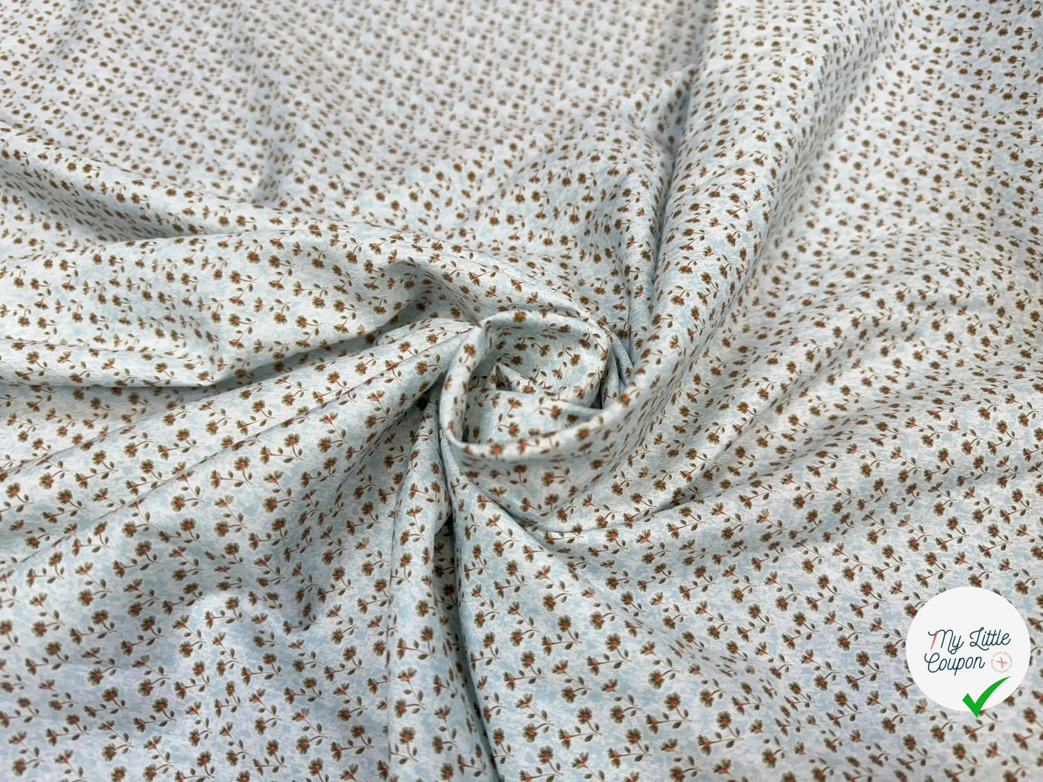 POPELINE FLEURETTE BABY BLUE - My Little Coupon