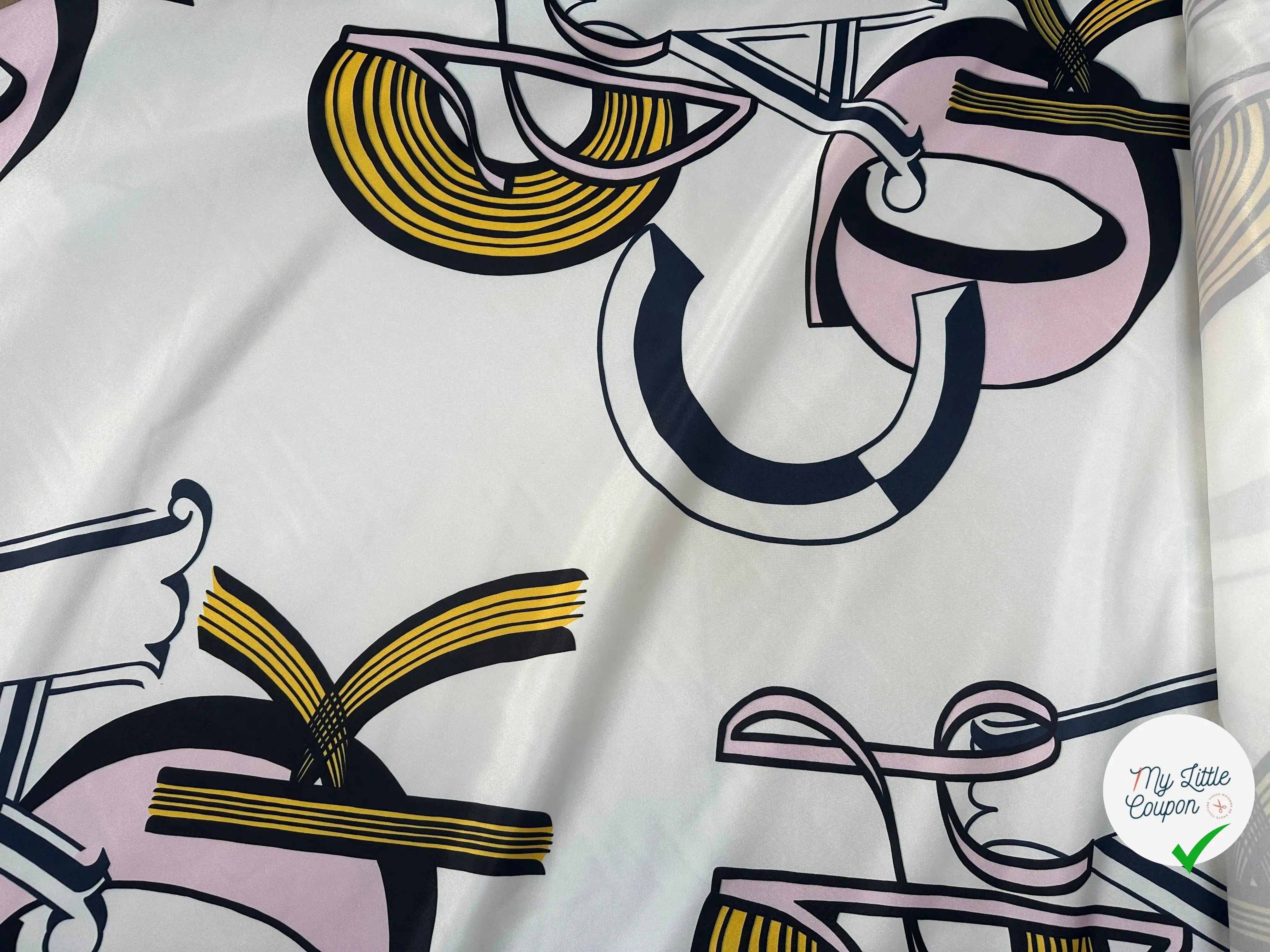 SATIN SERGÉ FOND BLANC MOTIFS GEOMETRIE IRREGULIERES - My Little Coupon