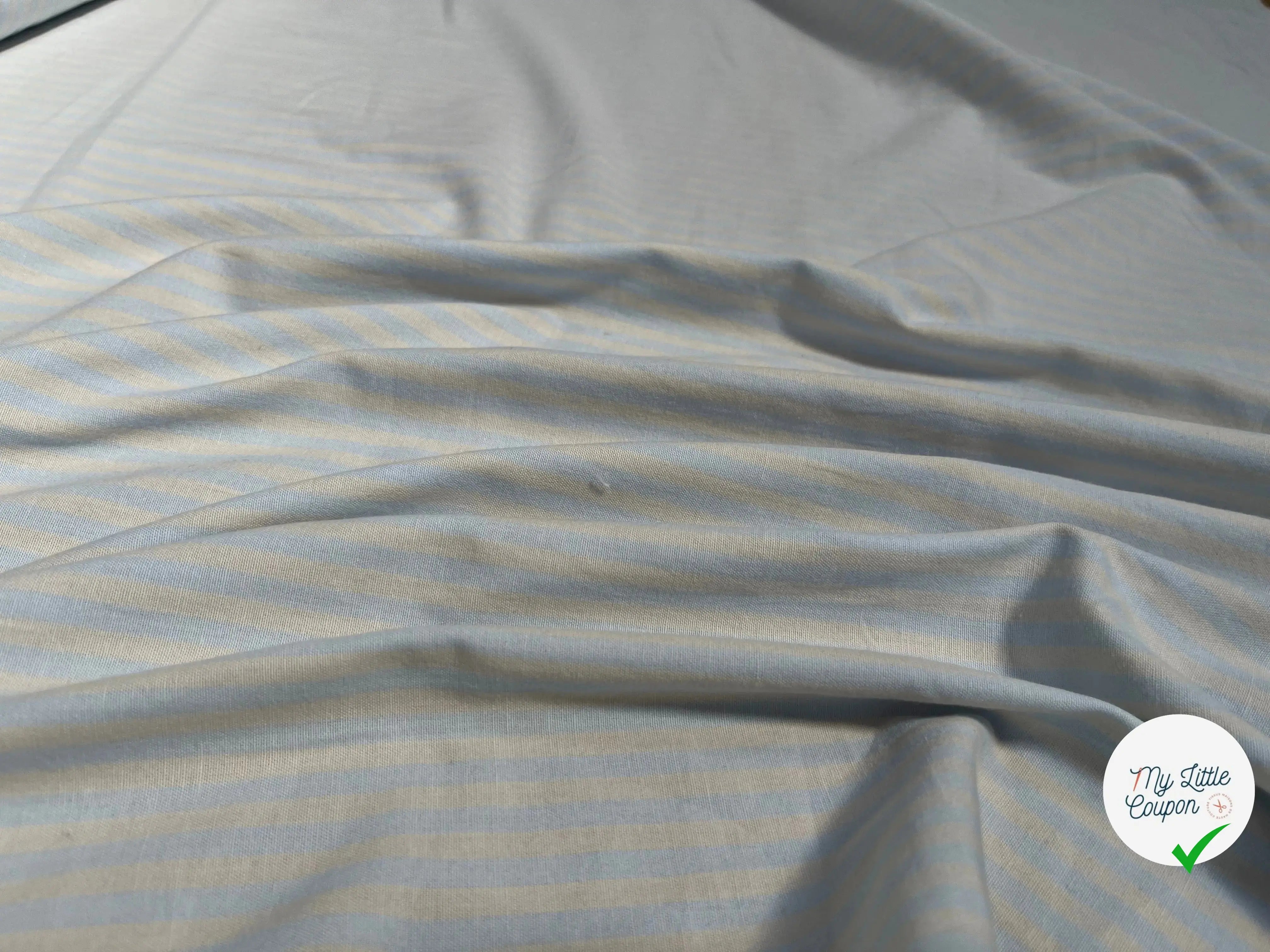 TISSU CHEMISE COTON RAYÉ BLEU CIEL ET BEIGE - My Little Coupon