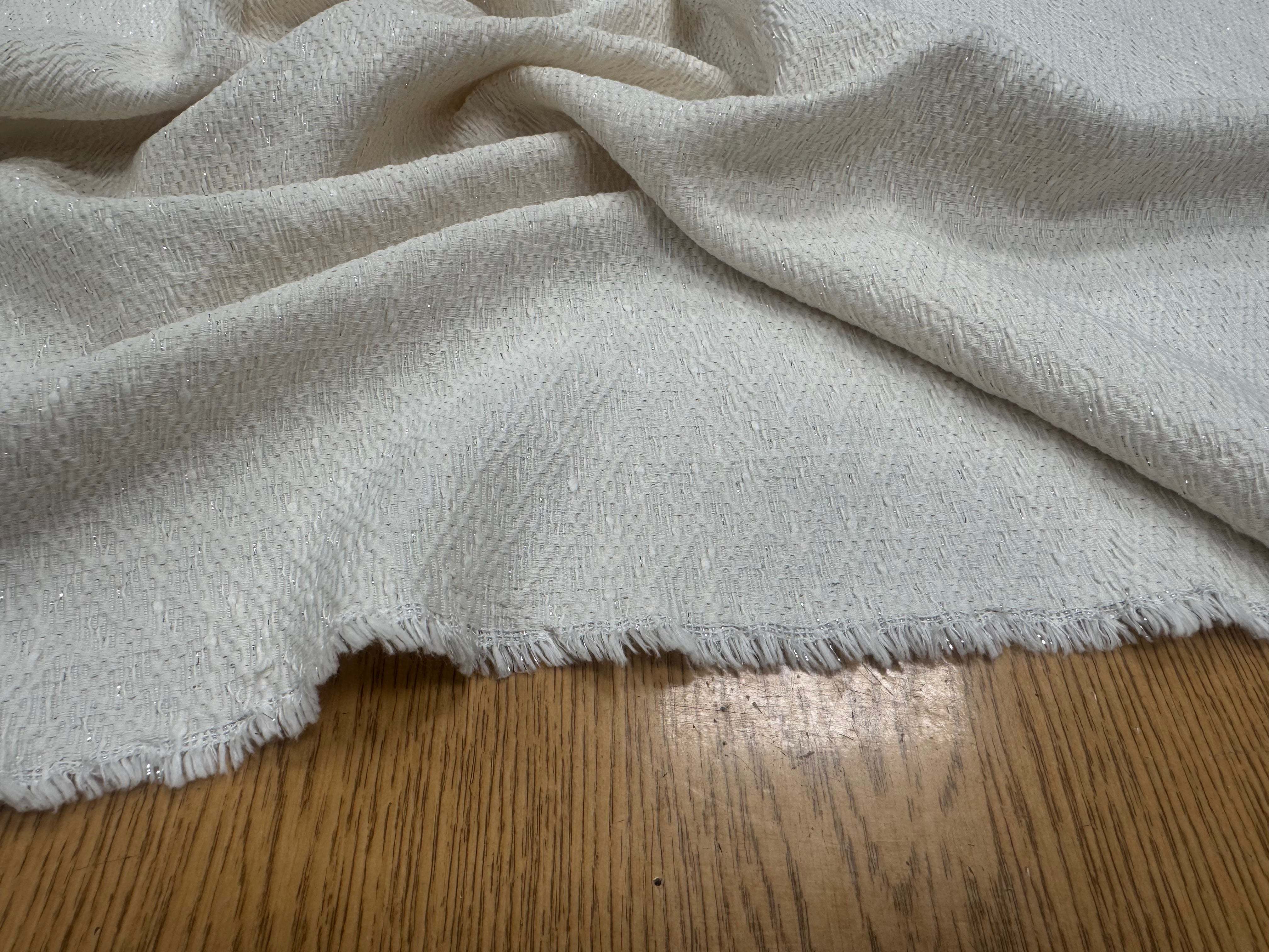 TISSU COTON CROISÉ CREME FLUIDE STYLE TWEED LUREX - My Little Coupon