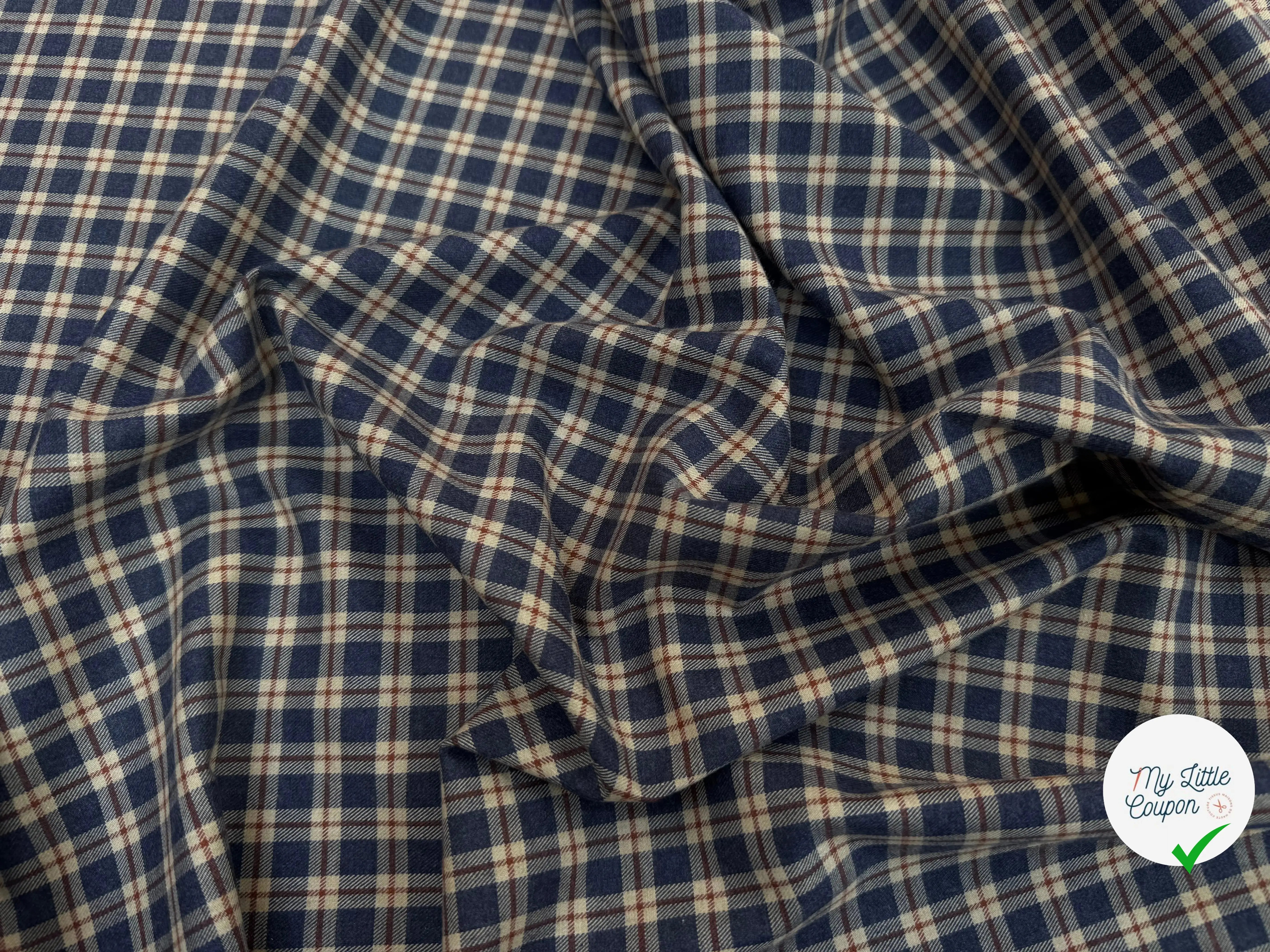 TISSU COTON TRAPPEUR MOTIFS CARREAUX BLEU NAVY TERRACOTTA ET CRÈME EMERISE - My Little Coupon