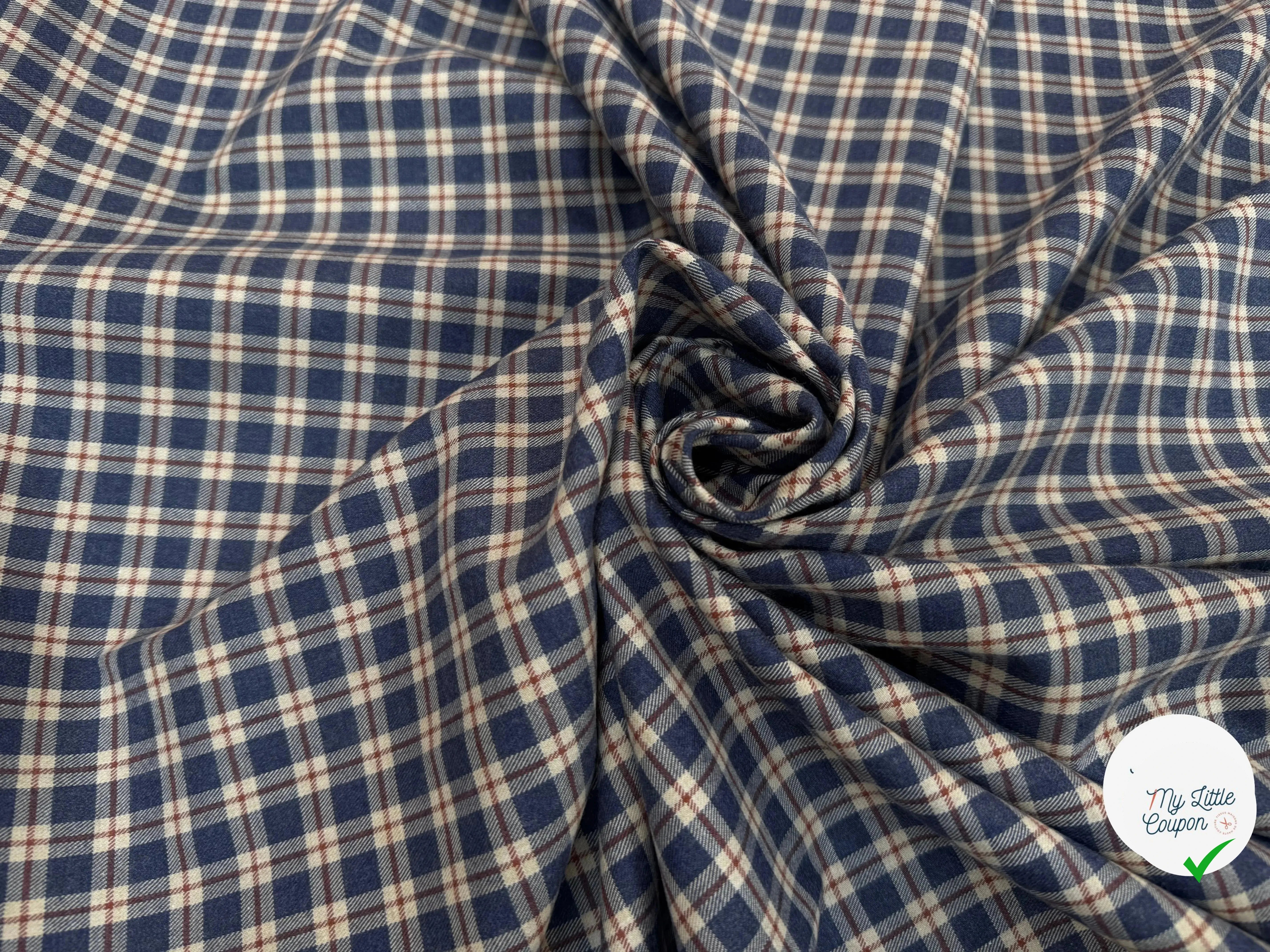 TISSU COTON TRAPPEUR MOTIFS CARREAUX BLEU NAVY TERRACOTTA ET CRÈME EMERISE - My Little Coupon