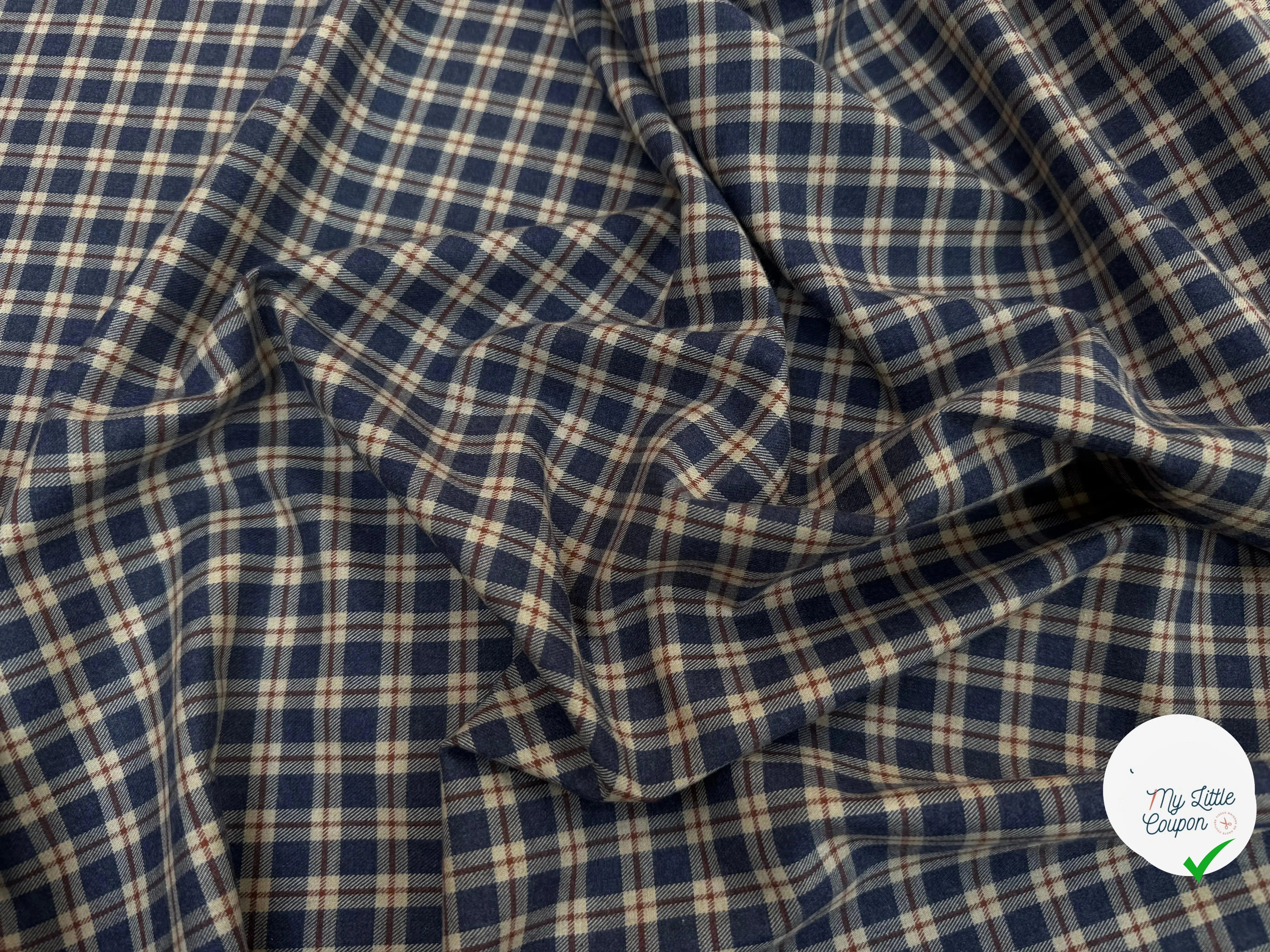 TISSU COTON TRAPPEUR MOTIFS CARREAUX BLEU NAVY TERRACOTTA ET CRÈME EMERISE - My Little Coupon