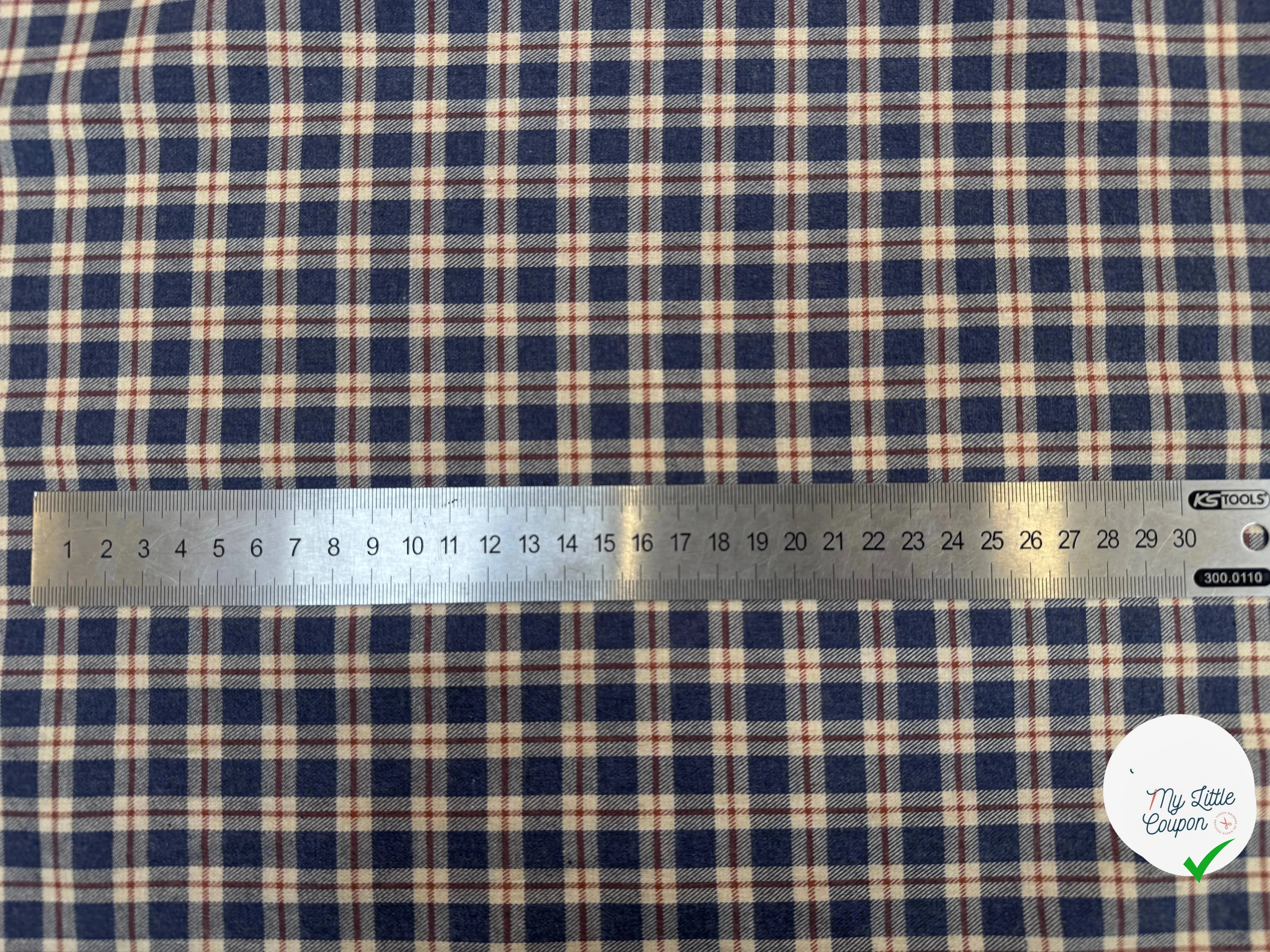 TISSU COTON TRAPPEUR MOTIFS CARREAUX BLEU NAVY TERRACOTTA ET CRÈME EMERISE - My Little Coupon