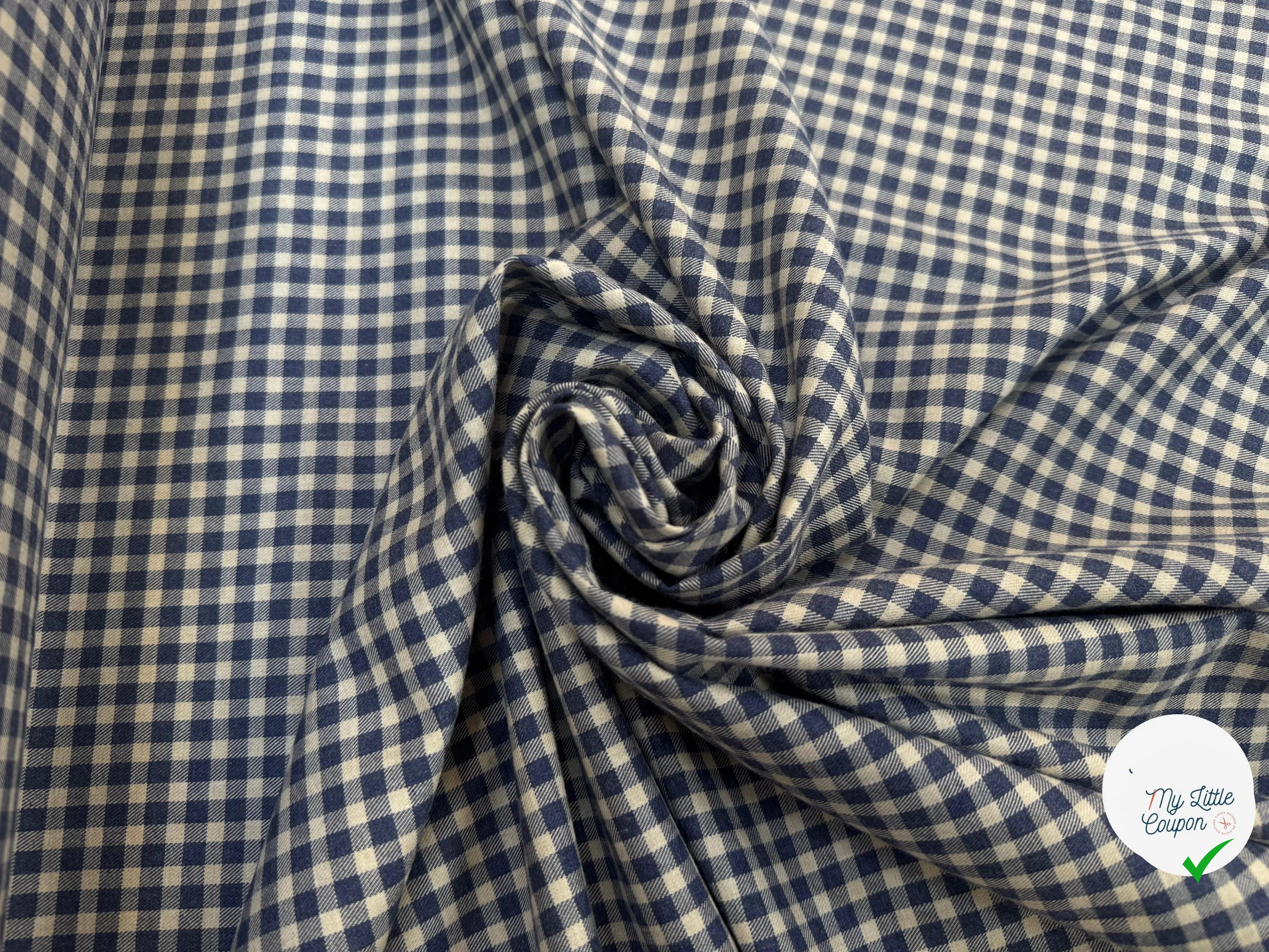 TISSU COTON TRAPPEUR PETITS CARREAUX BLEU ET BEIGE EMERISE - My Little Coupon