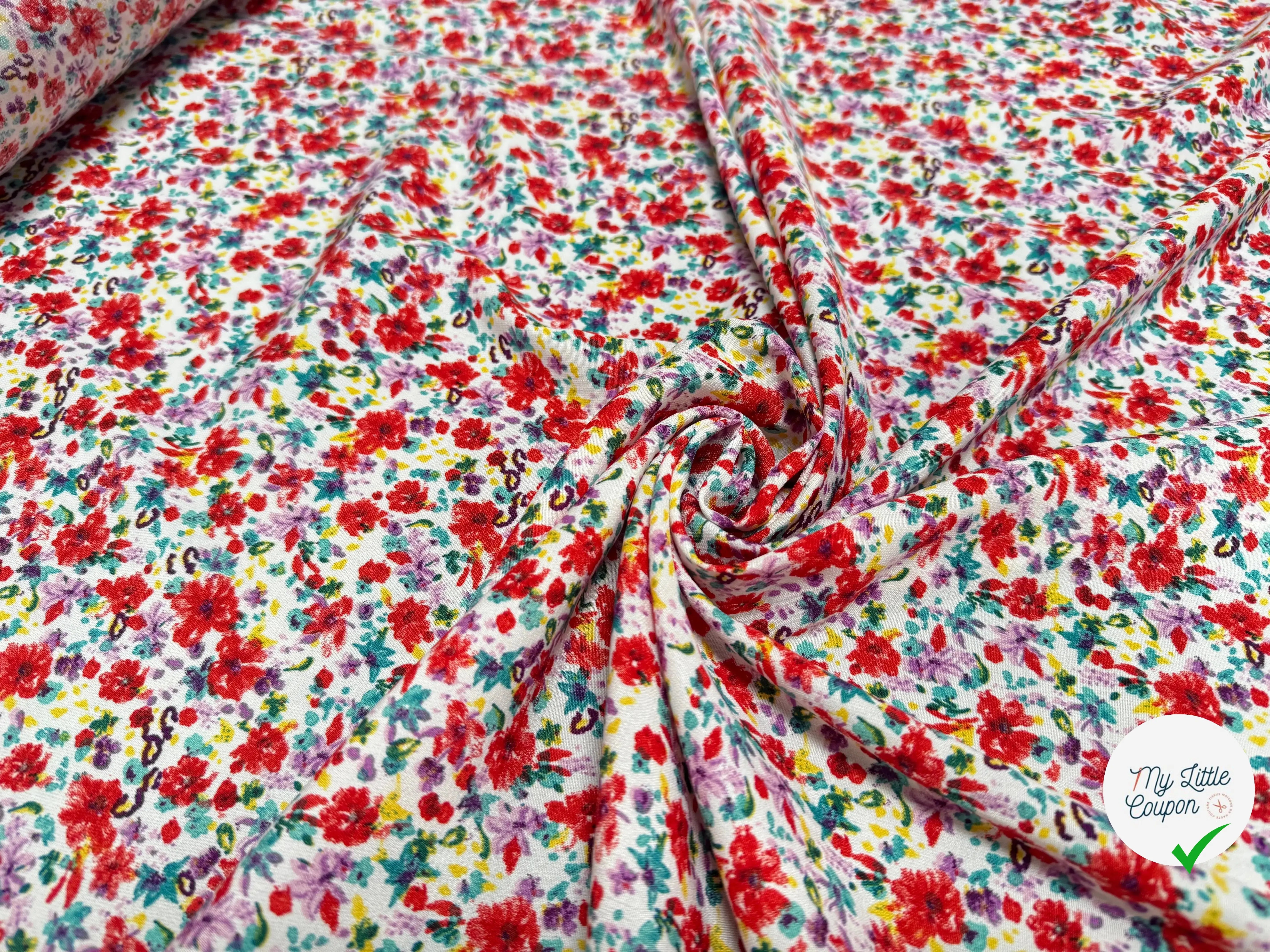 TISSU FLUIDE TOUCHÉ PEAU DE PÊCHE IMPRIMÉ FLEURS DE PRINTEMPS - My Little Coupon