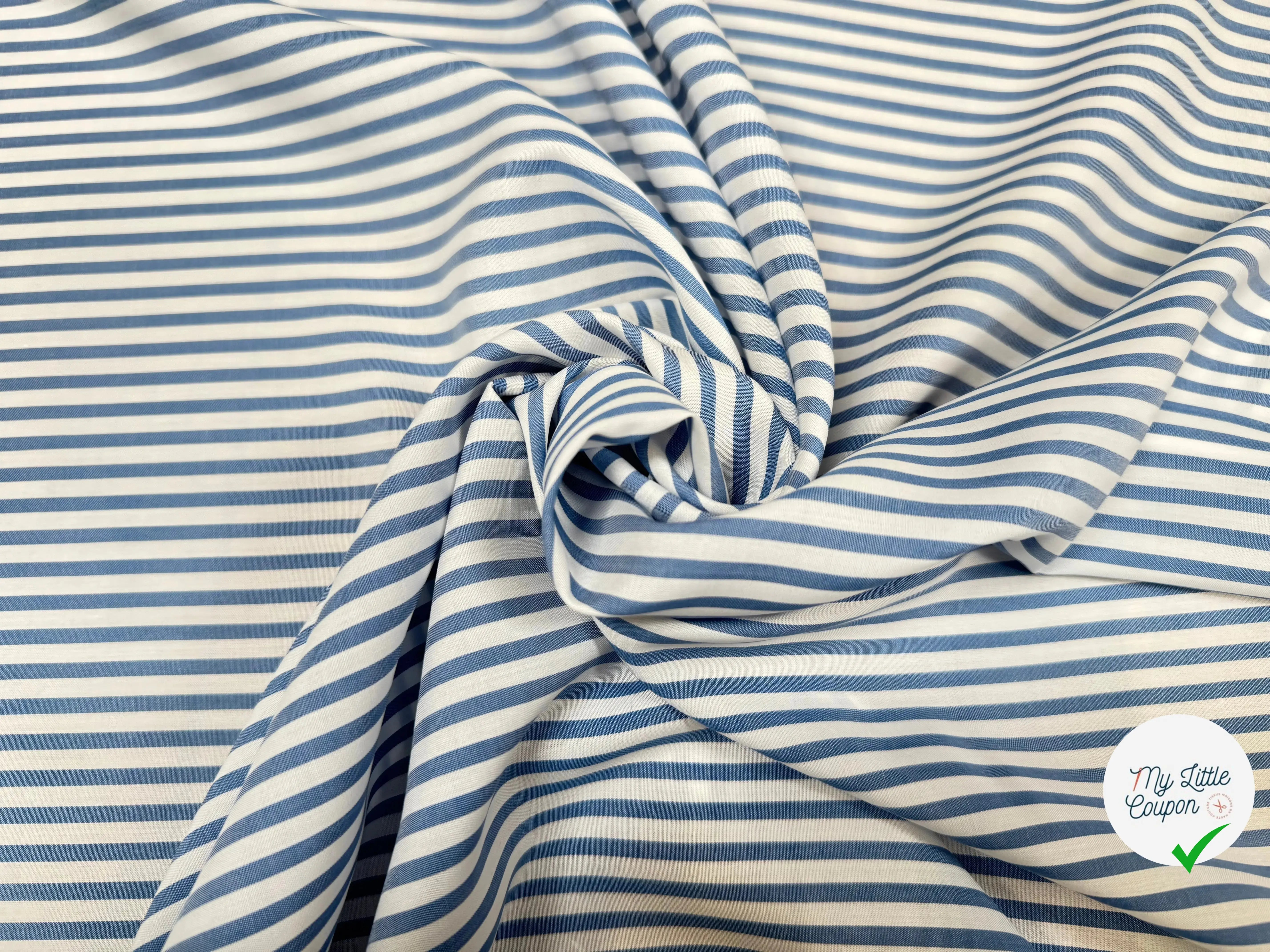 TISSU POPELINE RAYURES BLEU MOYEN - My Little Coupon