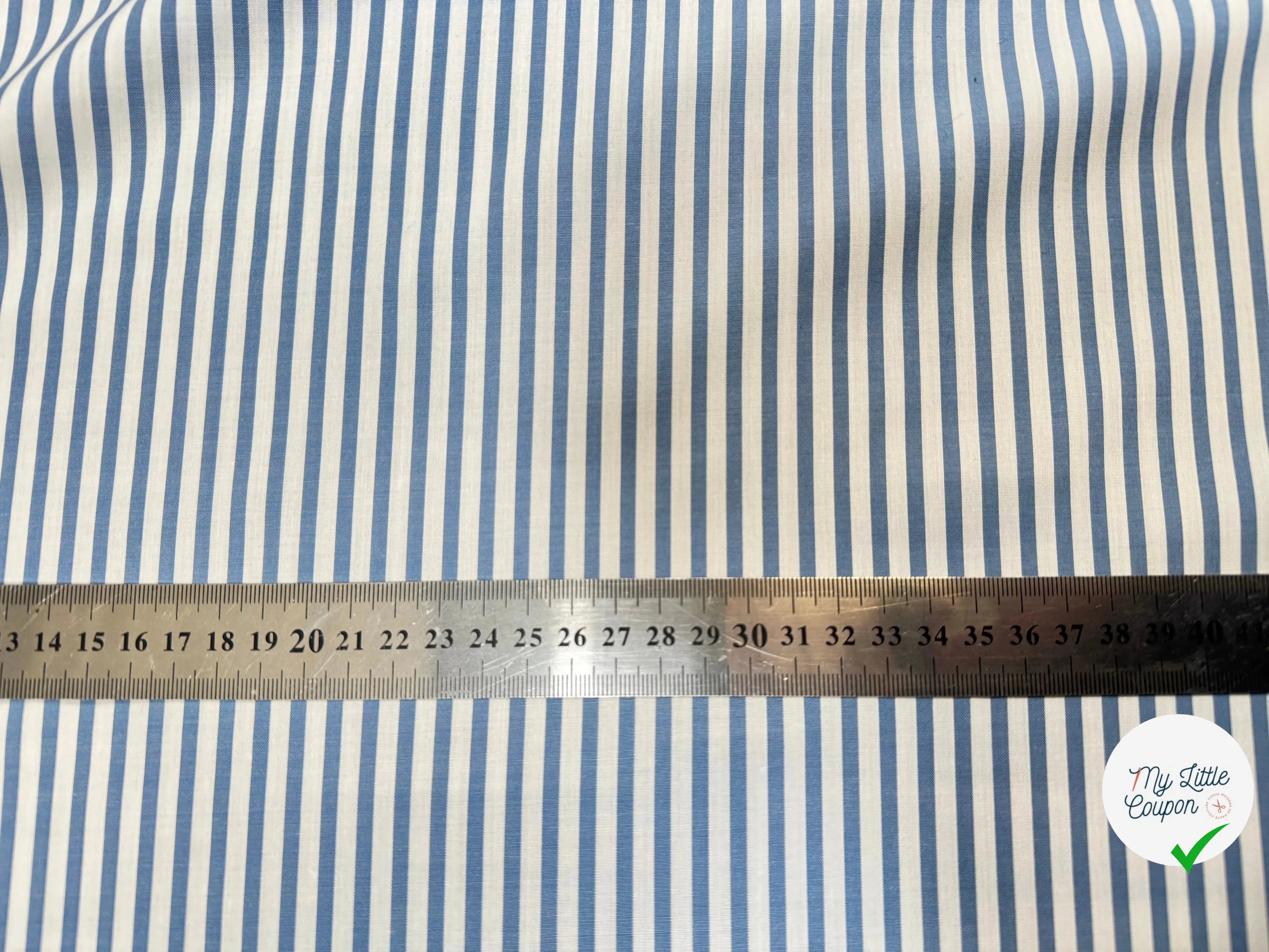 TISSU POPELINE RAYURES BLEU MOYEN - My Little Coupon