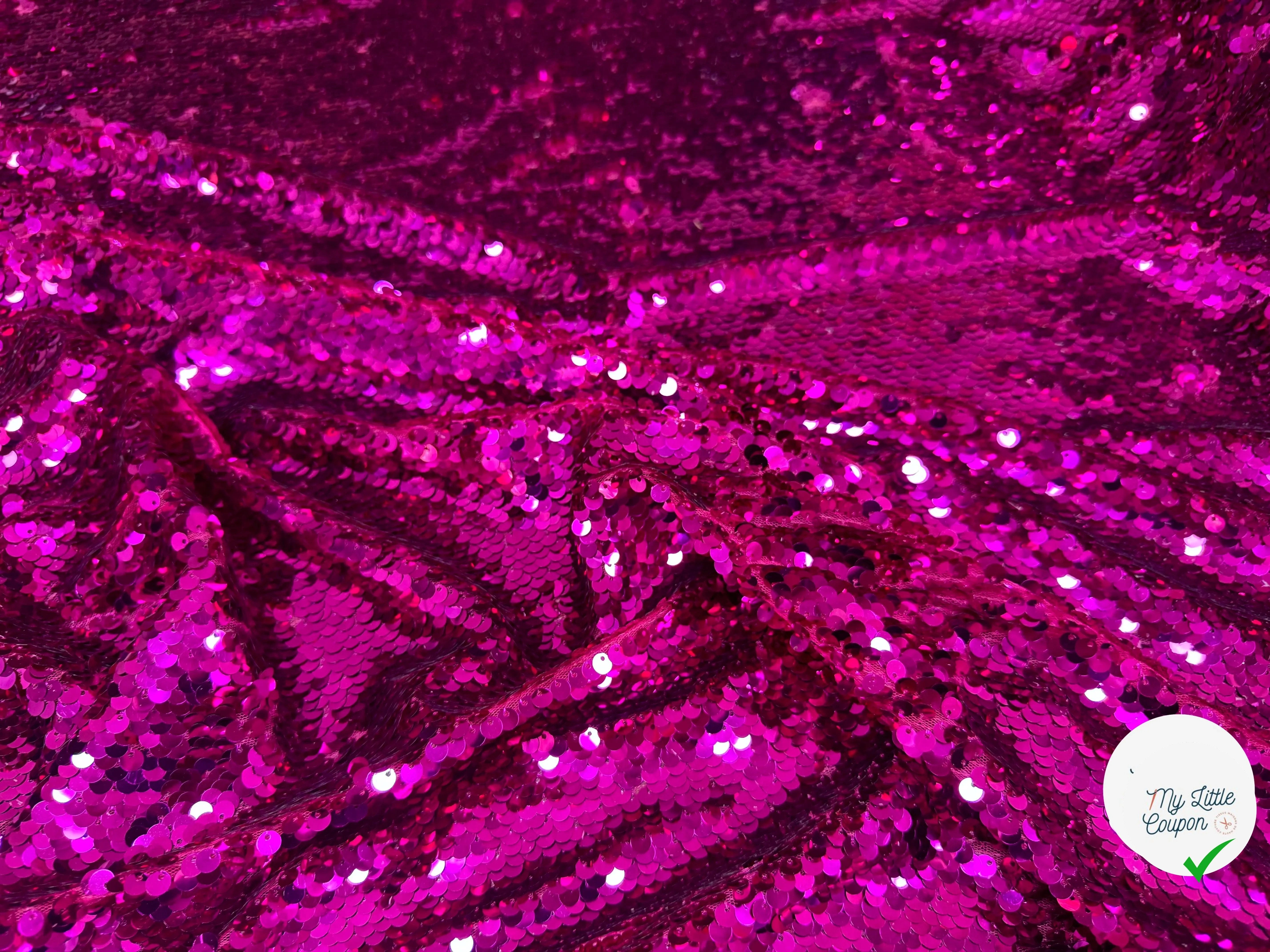 TISSU SEQUIN PAILLETTES SUR TULLE FUCHSIA - My Little Coupon