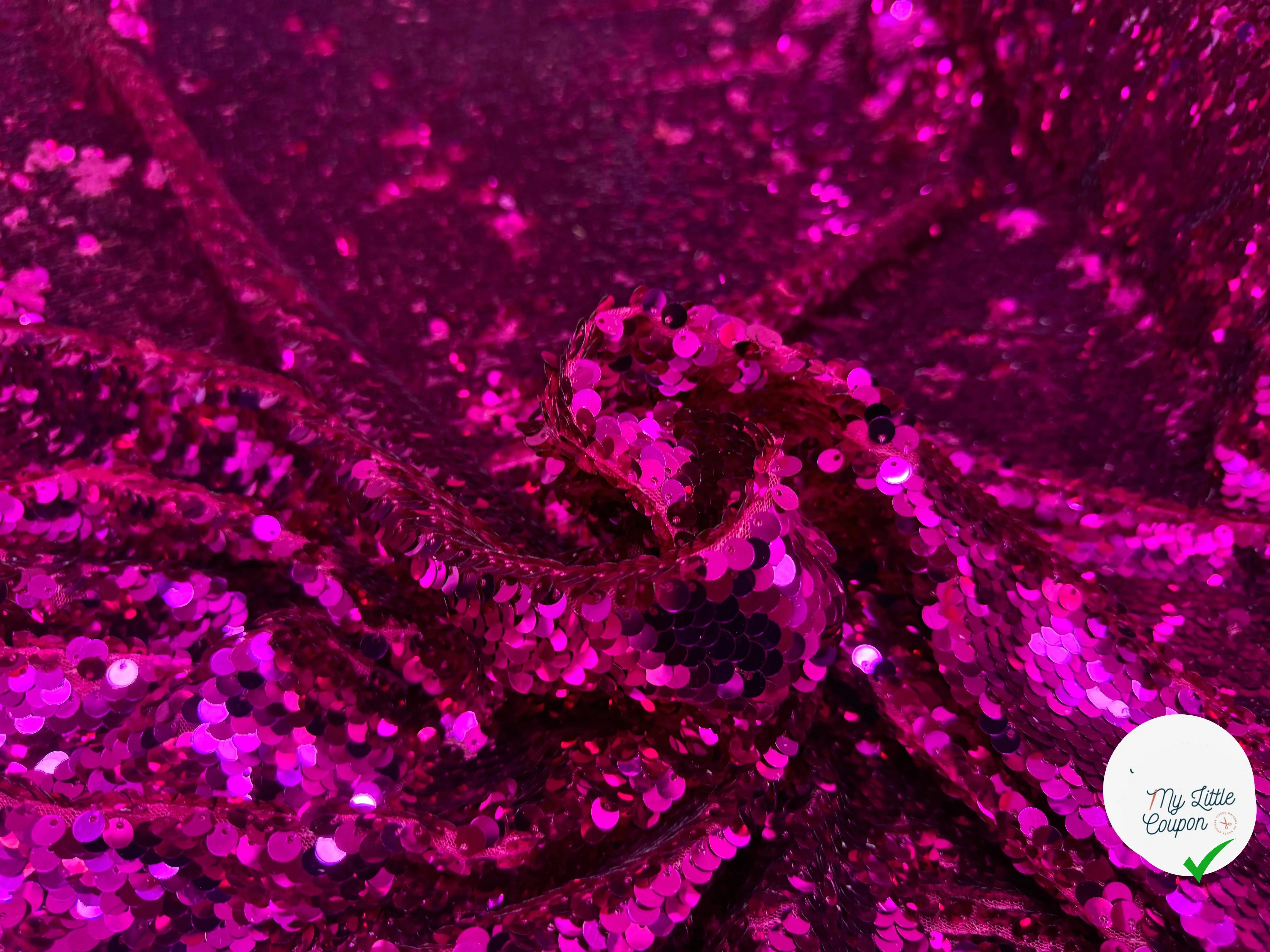 TISSU SEQUIN PAILLETTES SUR TULLE FUCHSIA - My Little Coupon