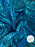 TISSU SEQUIN PAILLETTES SUR TULLE TURQUOISE - My Little Coupon