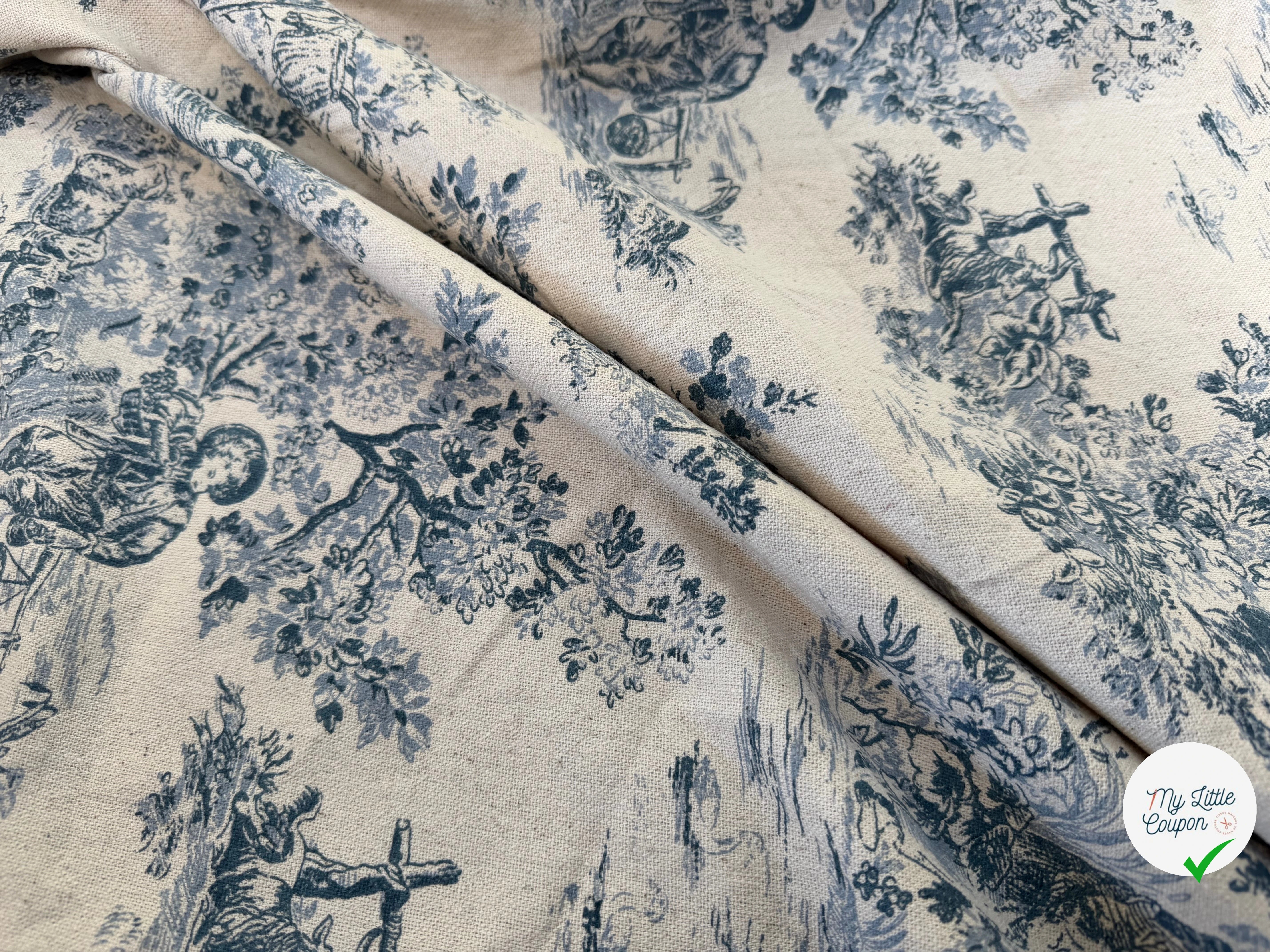 TOILE COTON GABRIELLE EFFET LIN BLEU - My Little Coupon