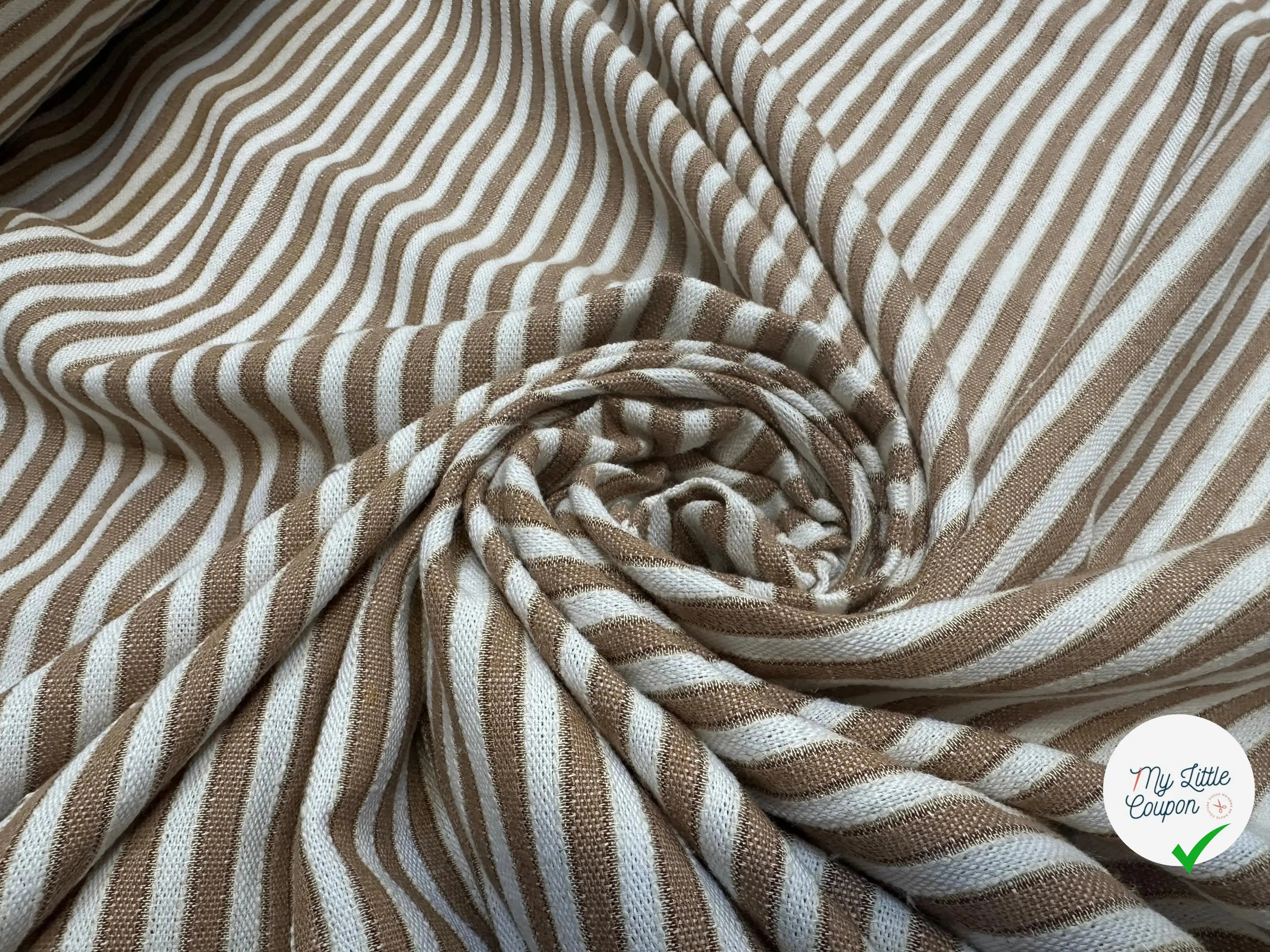 TOILE COTON RAYURES ELEGANTES EFFET LIN BEIGE - My Little Coupon