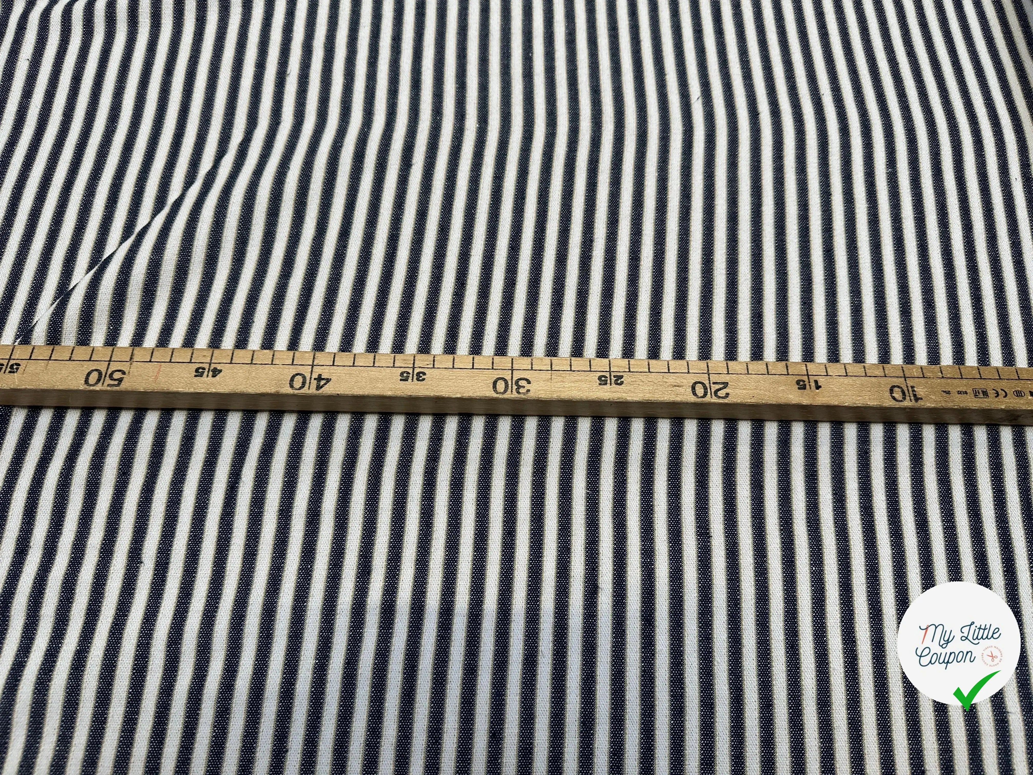 TOILE COTON RAYURES ELEGANTES EFFET LIN BLEU - My Little Coupon