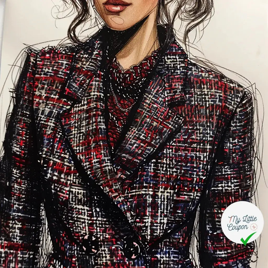 TWEED DE PRESTIGE MADE IN FRANCE ROUGE NOIR BLEU - My Little Coupon