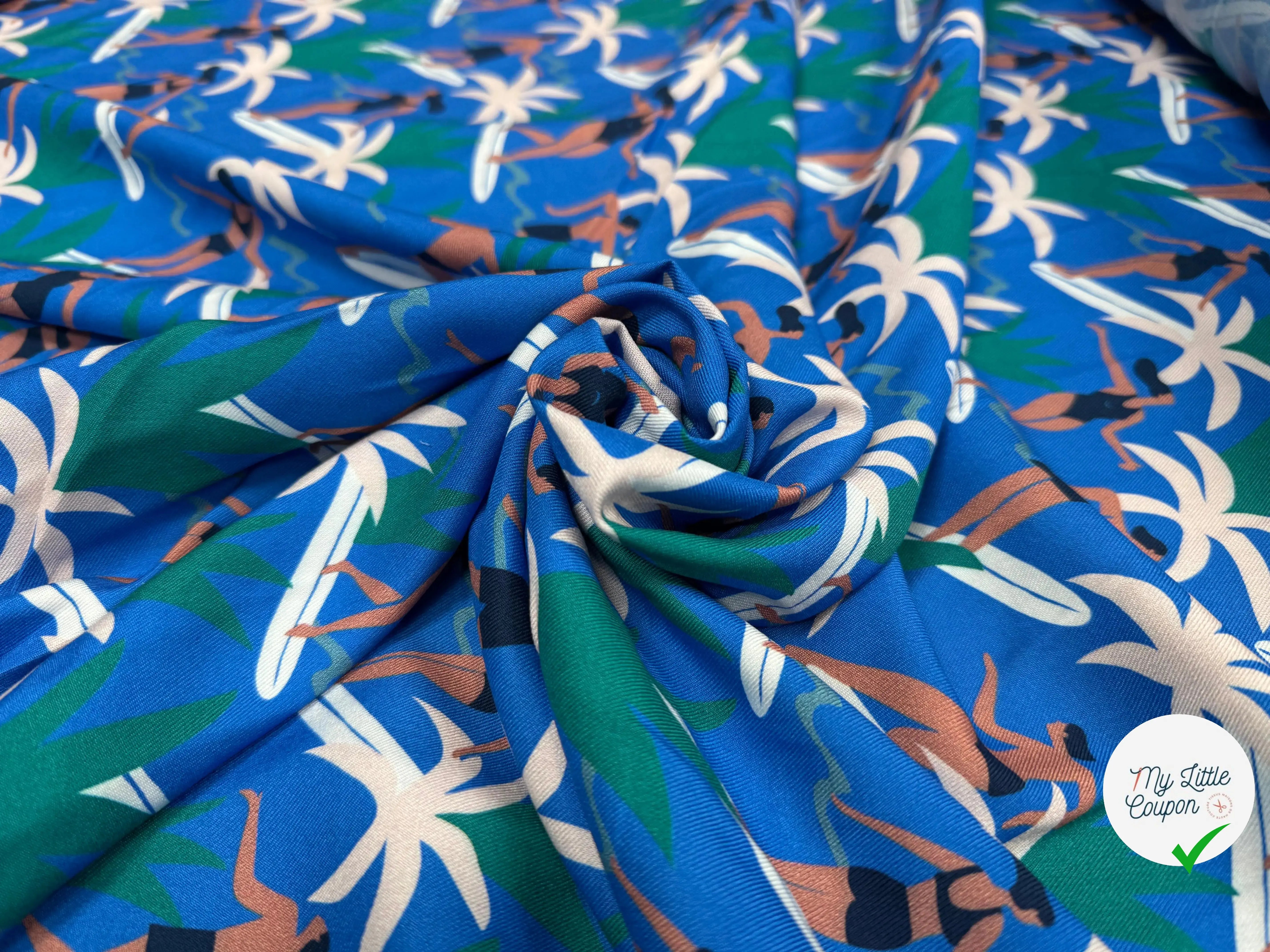 TWILL VISCOSE IMPRIME BLEU MOYEN BLEU - My Little Coupon