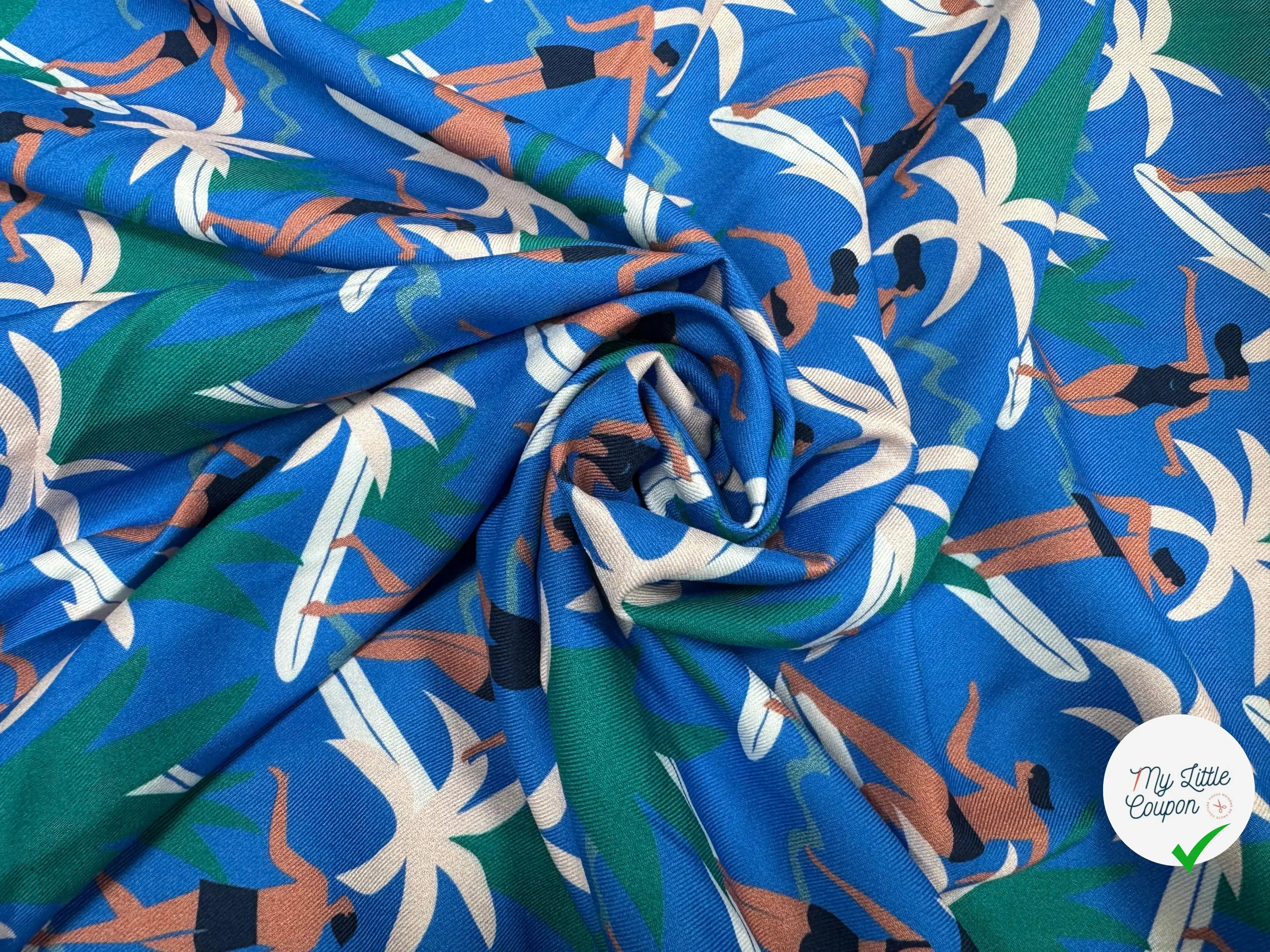 TWILL VISCOSE IMPRIME BLEU MOYEN BLEU - My Little Coupon