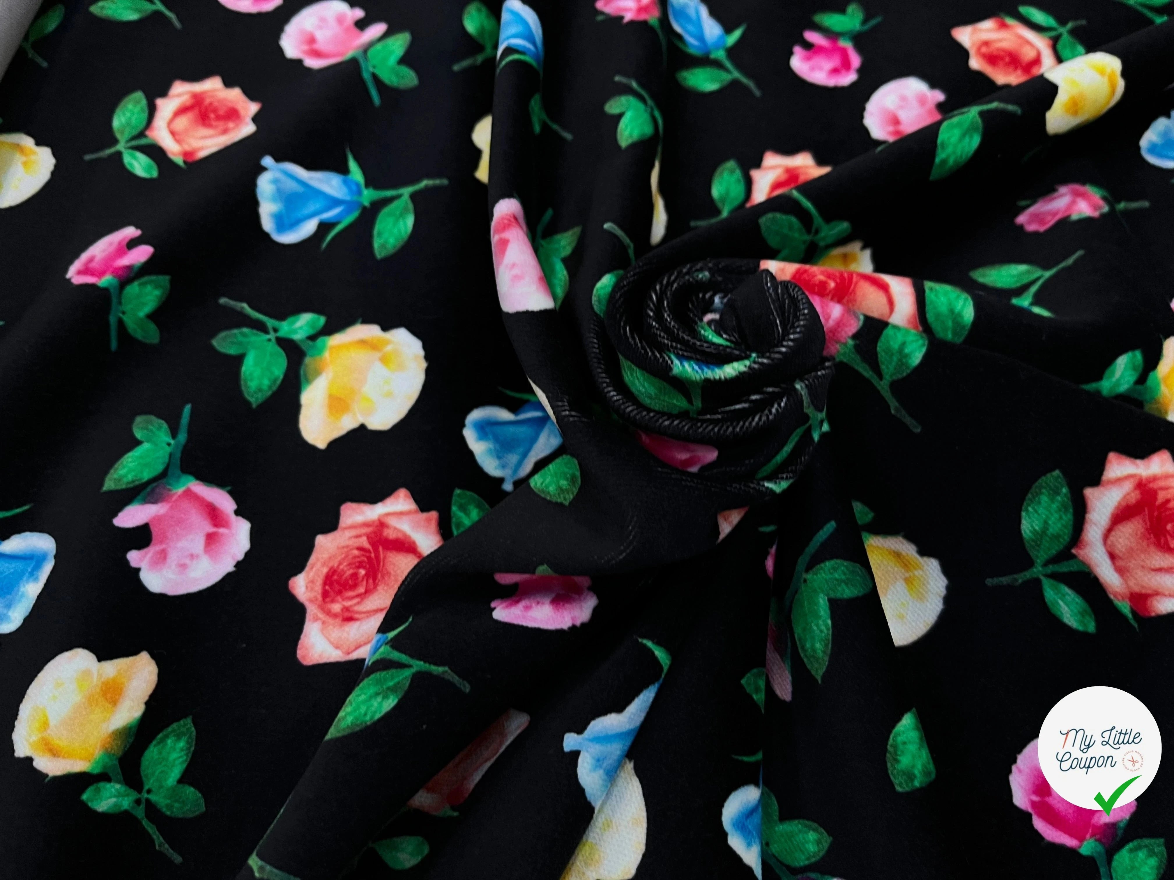 VELOURS DE COTON IMPRIMÉ FLEURS MULTICOLORES - My Little Coupon