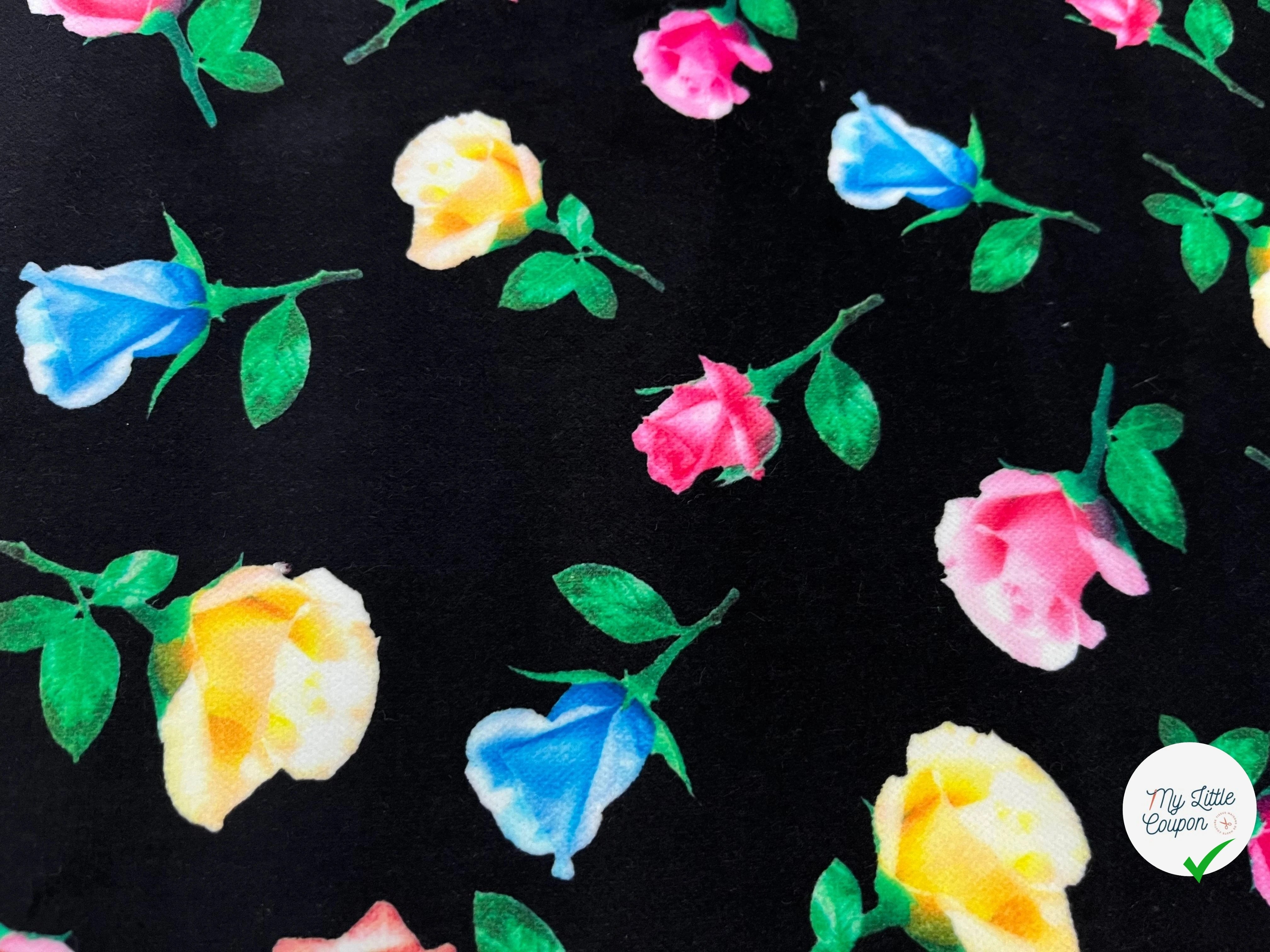 VELOURS DE COTON IMPRIMÉ FLEURS MULTICOLORES - My Little Coupon