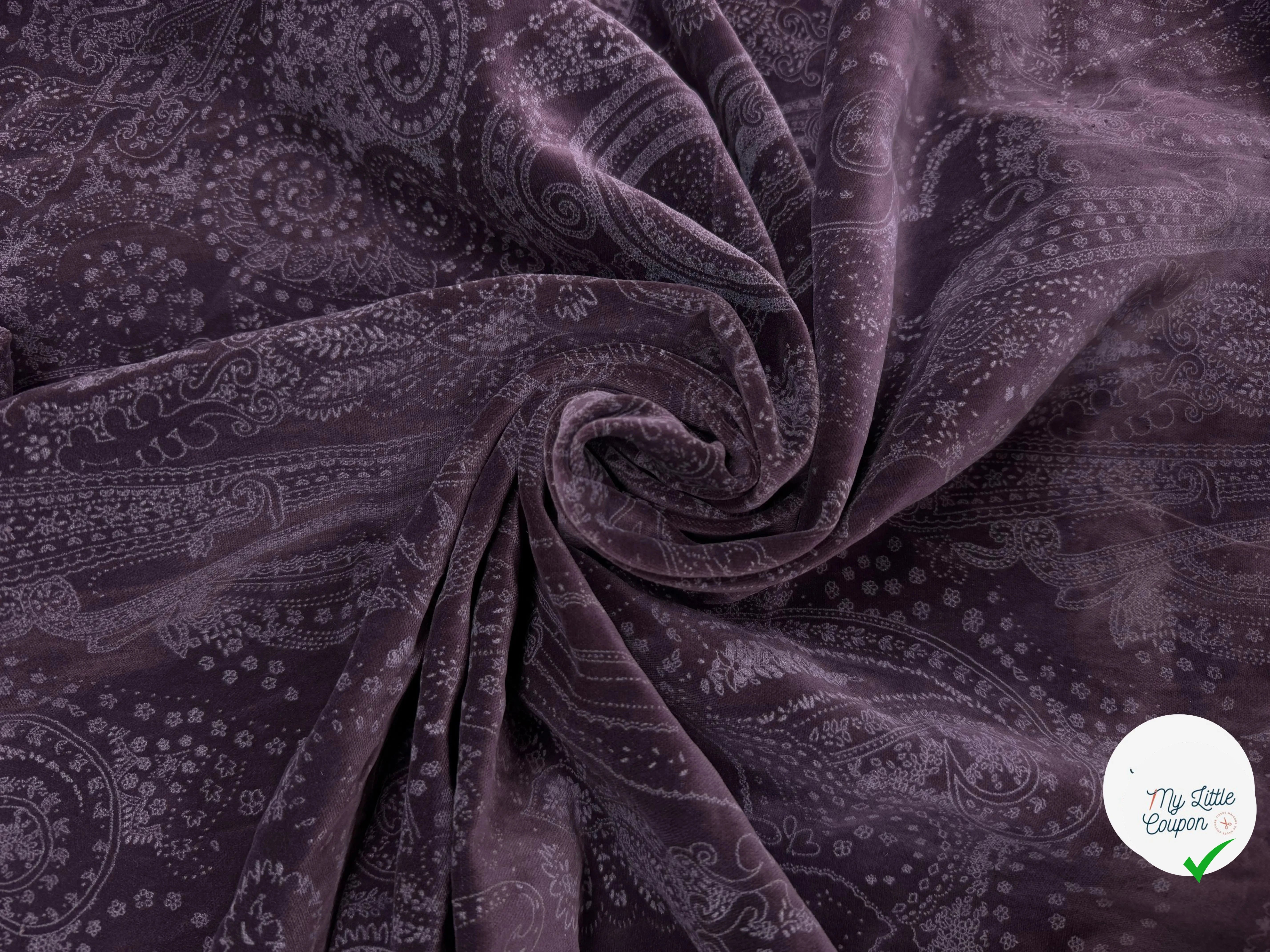 VELOURS DE COTON VIOLET MOTIF ESPRIT PERSAN - My Little Coupon