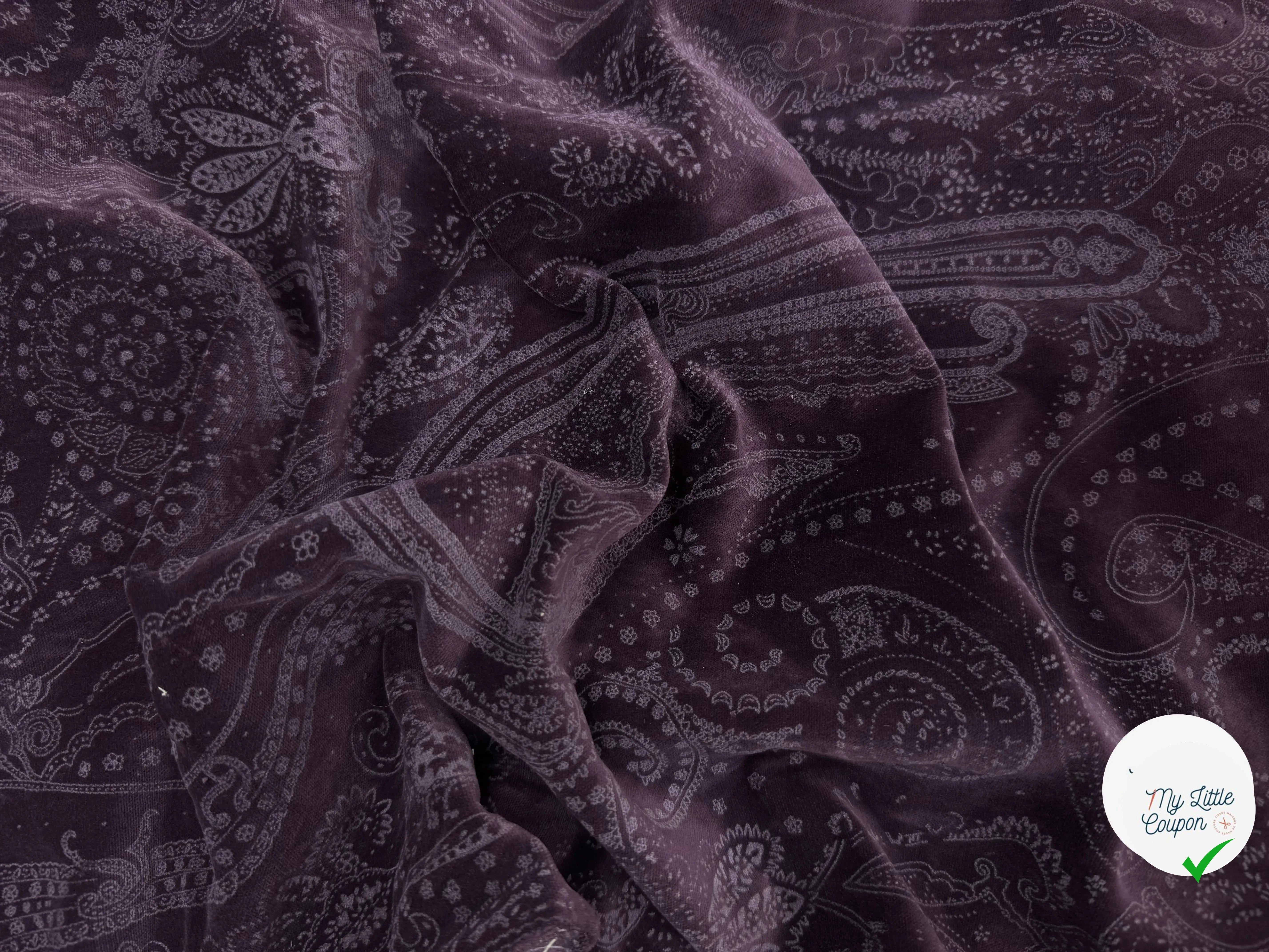 VELOURS DE COTON VIOLET MOTIF ESPRIT PERSAN - My Little Coupon