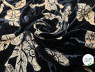 VELOURS DE SOIE DÉVORÉ NOIR AVEC MOTIFS FLEUR TRANSPARENT - My Little Coupon