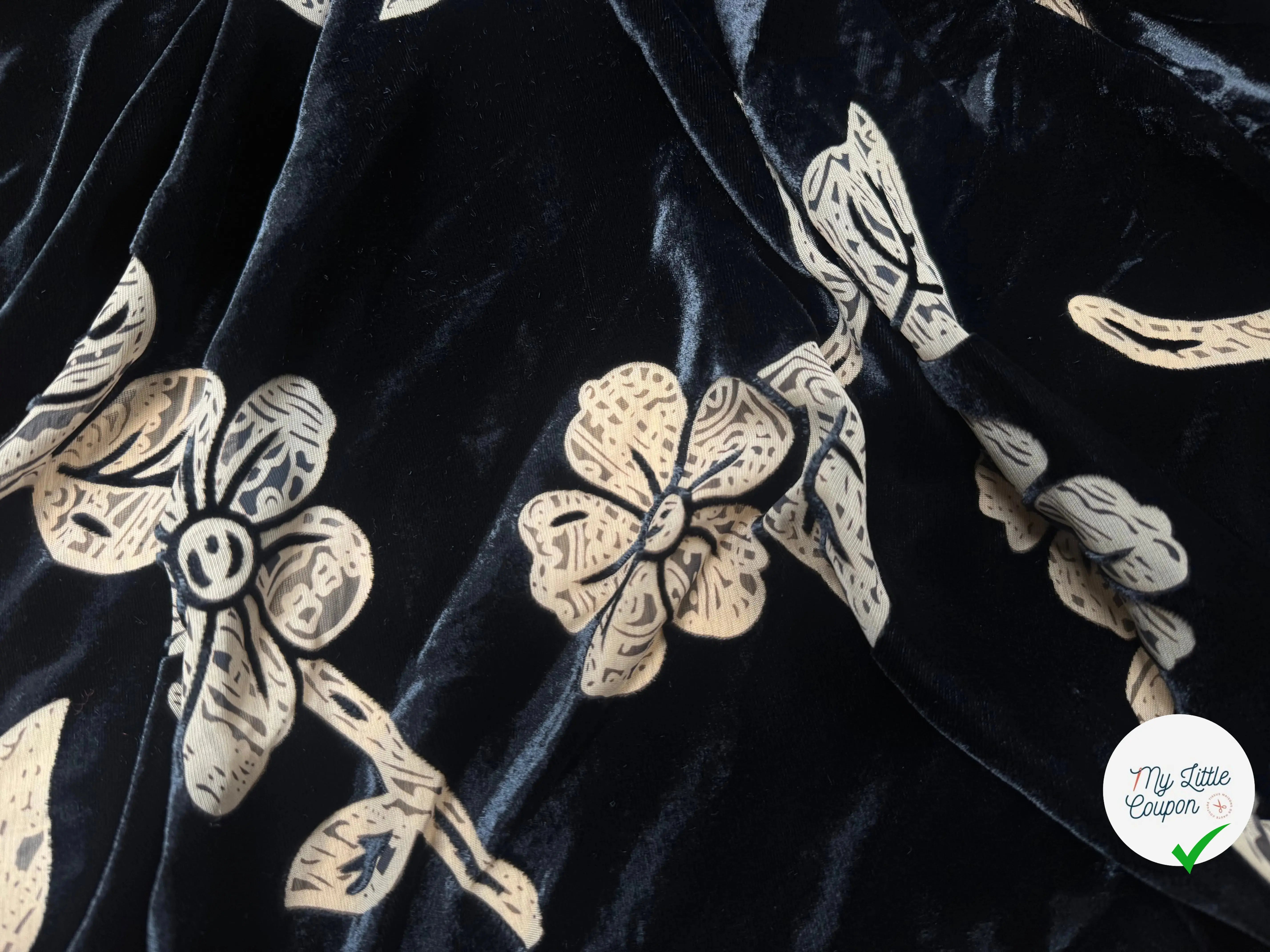 VELOURS DE SOIE DÉVORÉ NOIR AVEC MOTIFS FLEUR TRANSPARENT - My Little Coupon