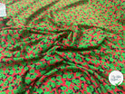VISCOSE À FOND ROUGE AVEC MOTIFS FLORAUX VERTS - My Little Coupon