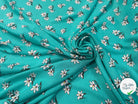 VISCOSE À MOTIF D'HIBISCUS À FOND TURQUOISE - My Little Coupon