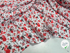 VISCOSE À MOTIFS DE ROSES ROUGES SUR FOND BLANC - My Little Coupon