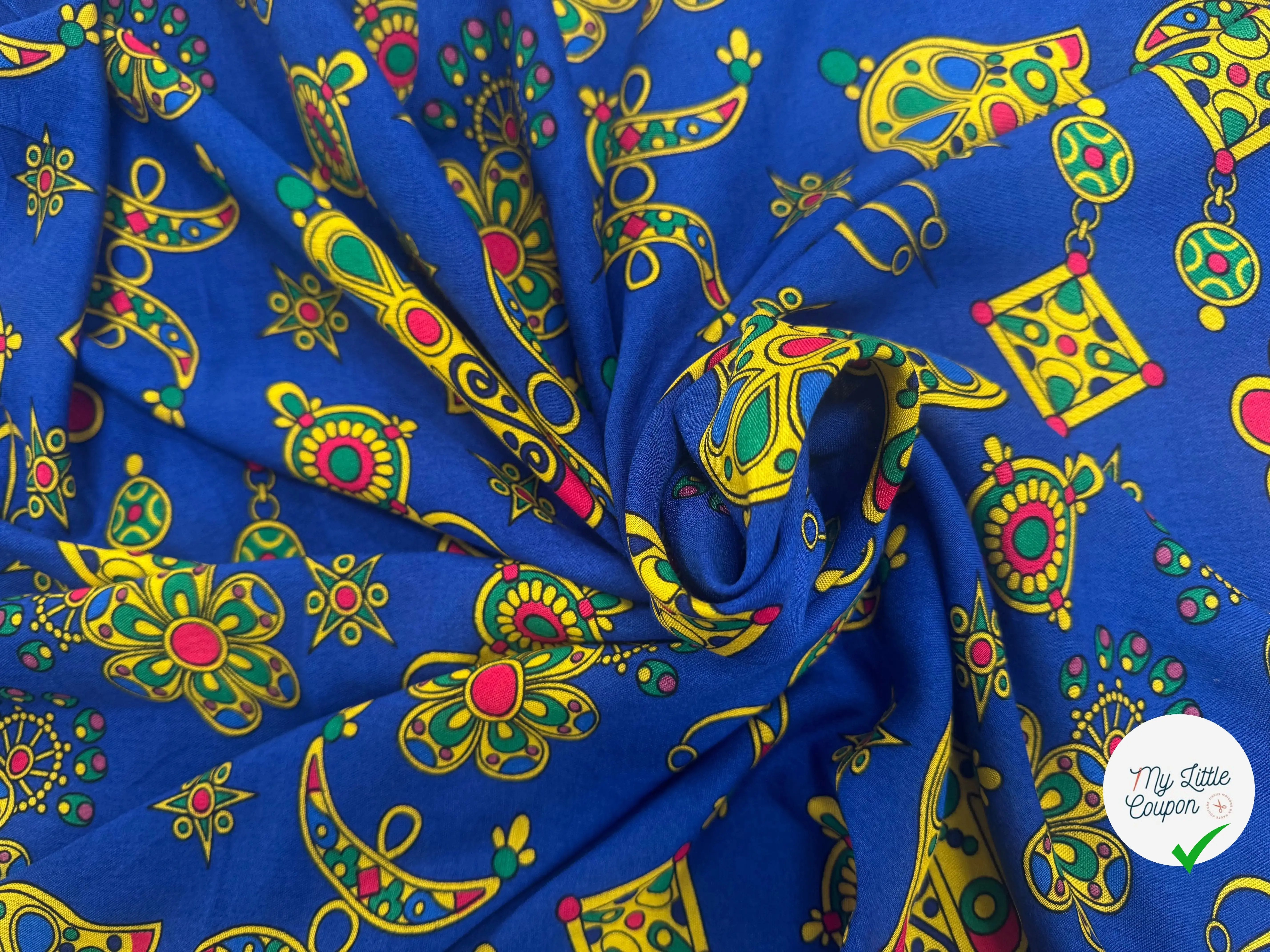VISCOSE ARLEQUIN AVEC MOTIFS MAINS FOND BLEU - My Little Coupon