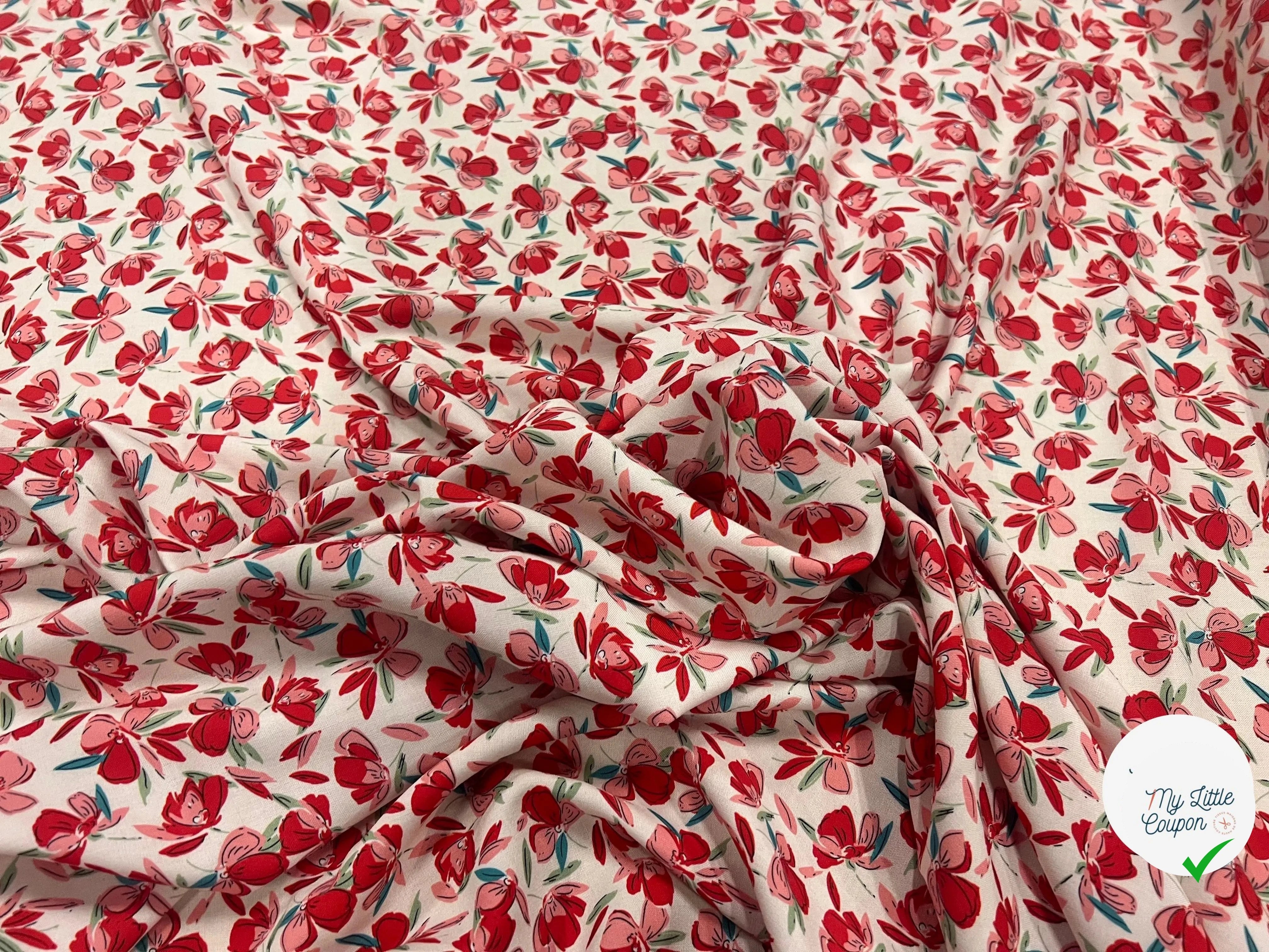 VISCOSE BLOSSOM ÉCRU ROUGE PRINT - My Little Coupon