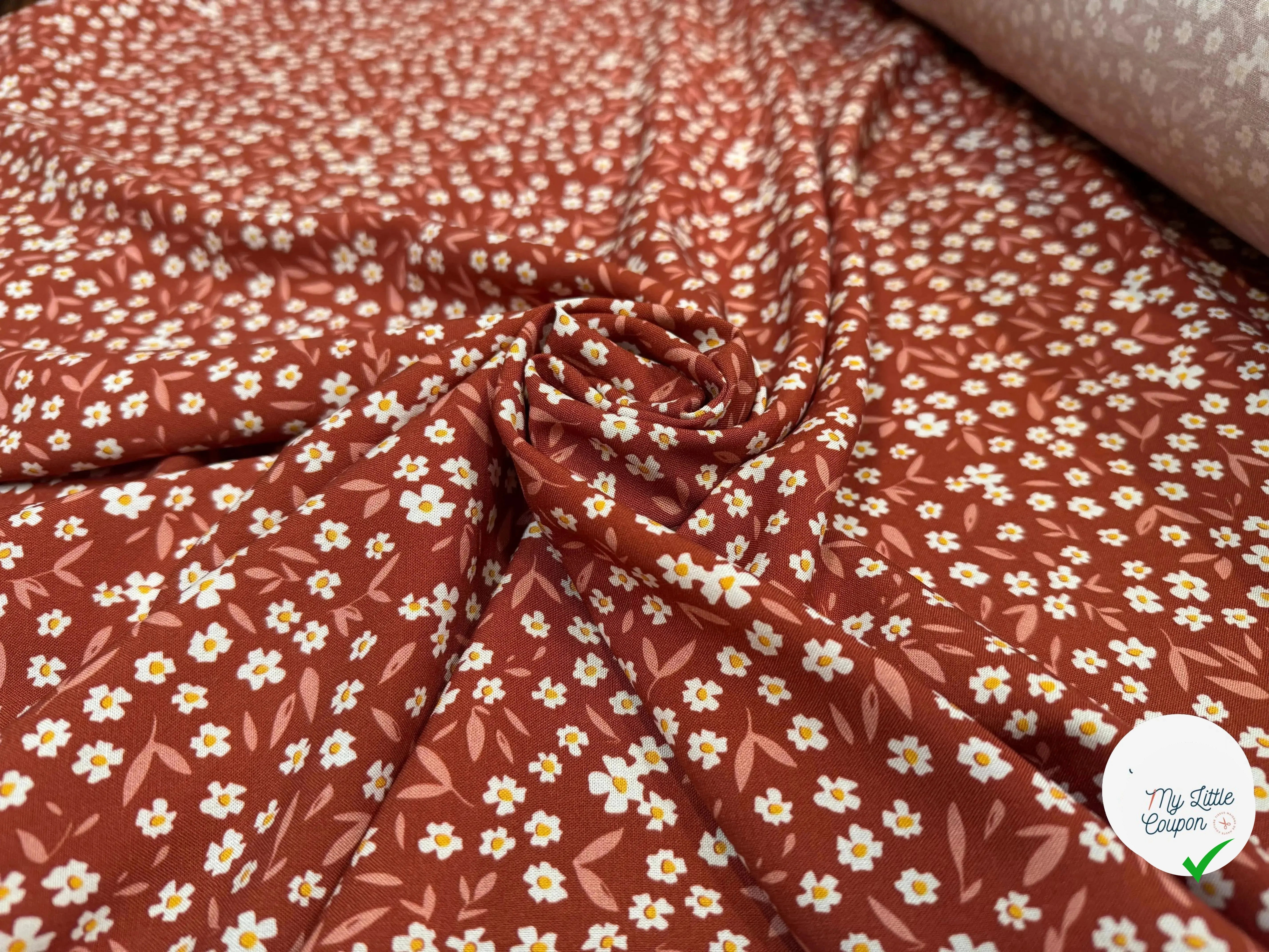 VISCOSE ECOVERO™ LENZING™ IMPRIMÉ FLEURETTE TERRACOTA - My Little Coupon