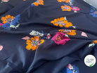 VISCOSE FOND MARINE FLEURS ORANGE VIOLET & BLEU - My Little Coupon