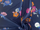 VISCOSE FOND MARINE FLEURS ORANGE VIOLET & BLEU - My Little Coupon