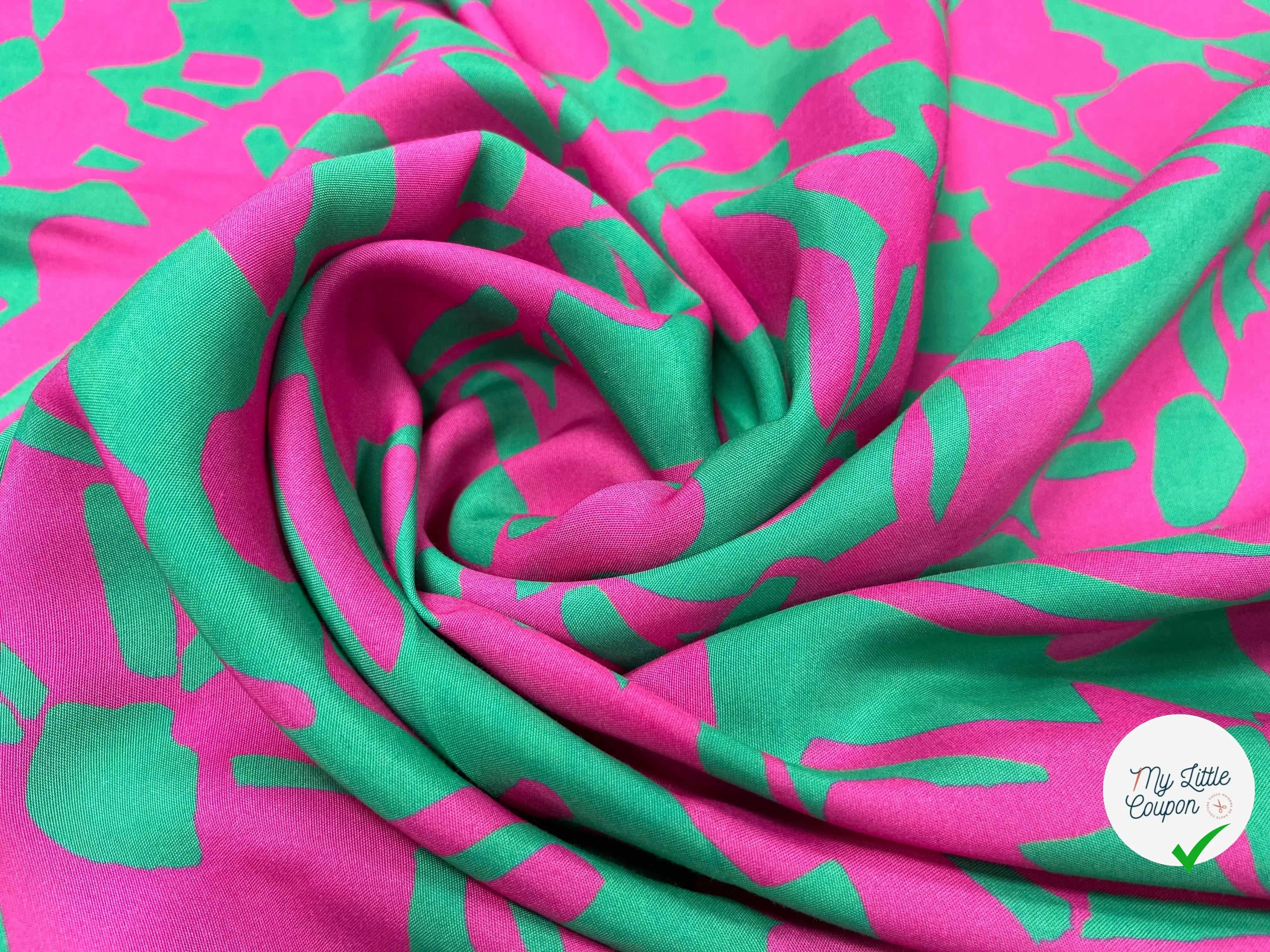 VISCOSE MOTIFS ABSTRAIT ROSE ET VERT - My Little Coupon