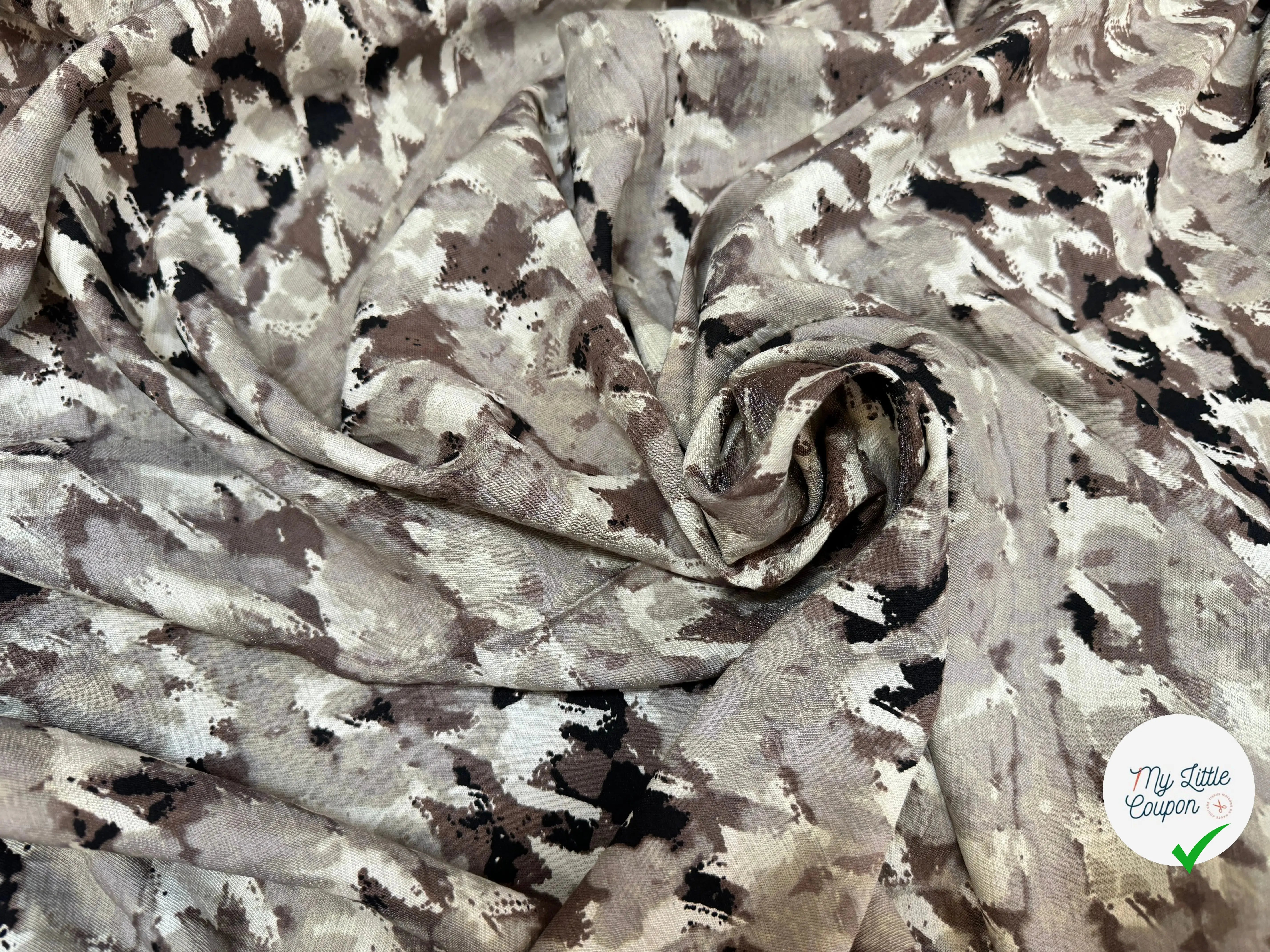 VISCOSE NYLON TWILL TISSU IMPRIMÉ ABSTRAIT NOIR - My Little Coupon