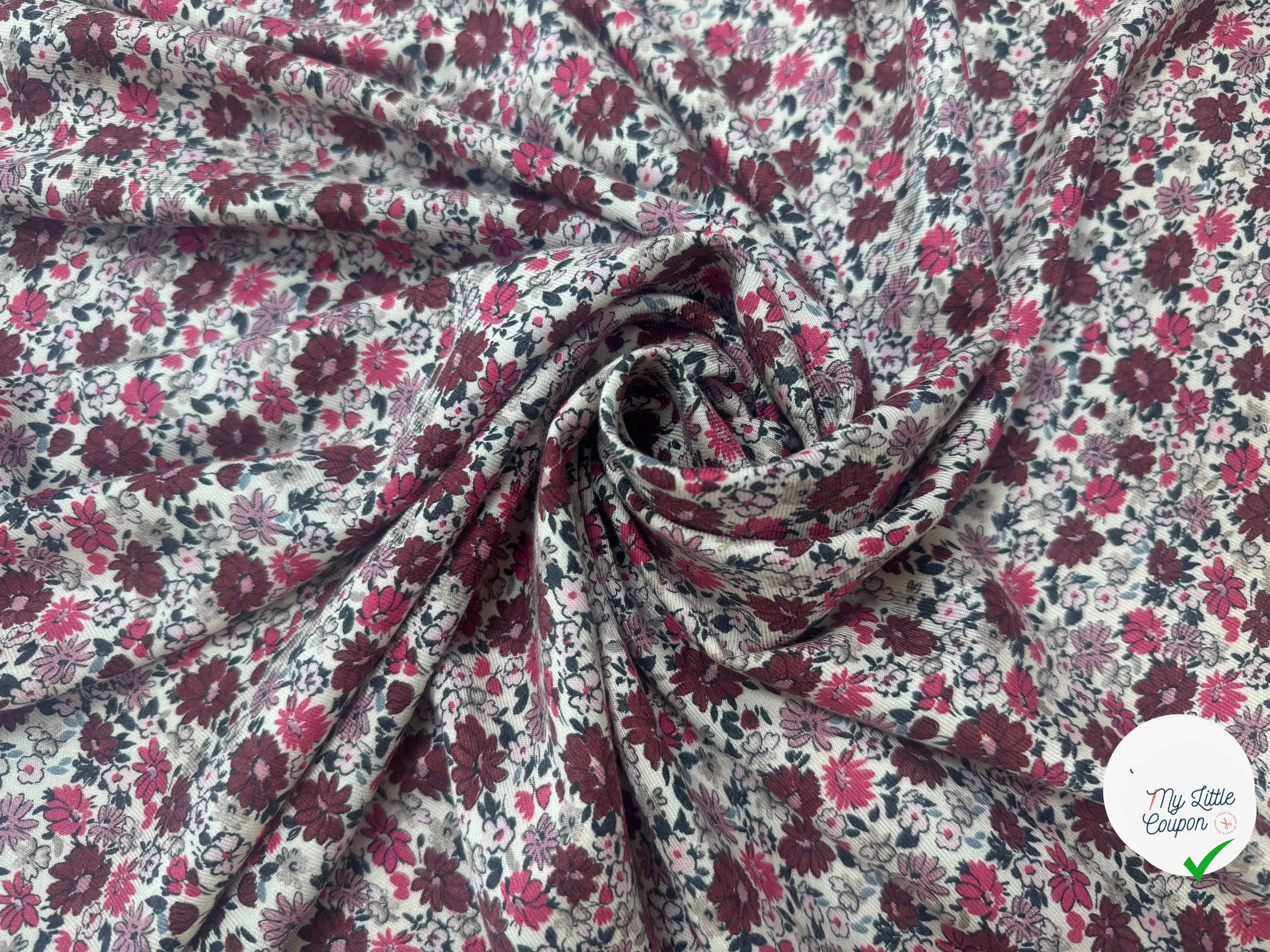 VISCOSE SERGÉE DOUCE MOTIFS FLEURS - My Little Coupon