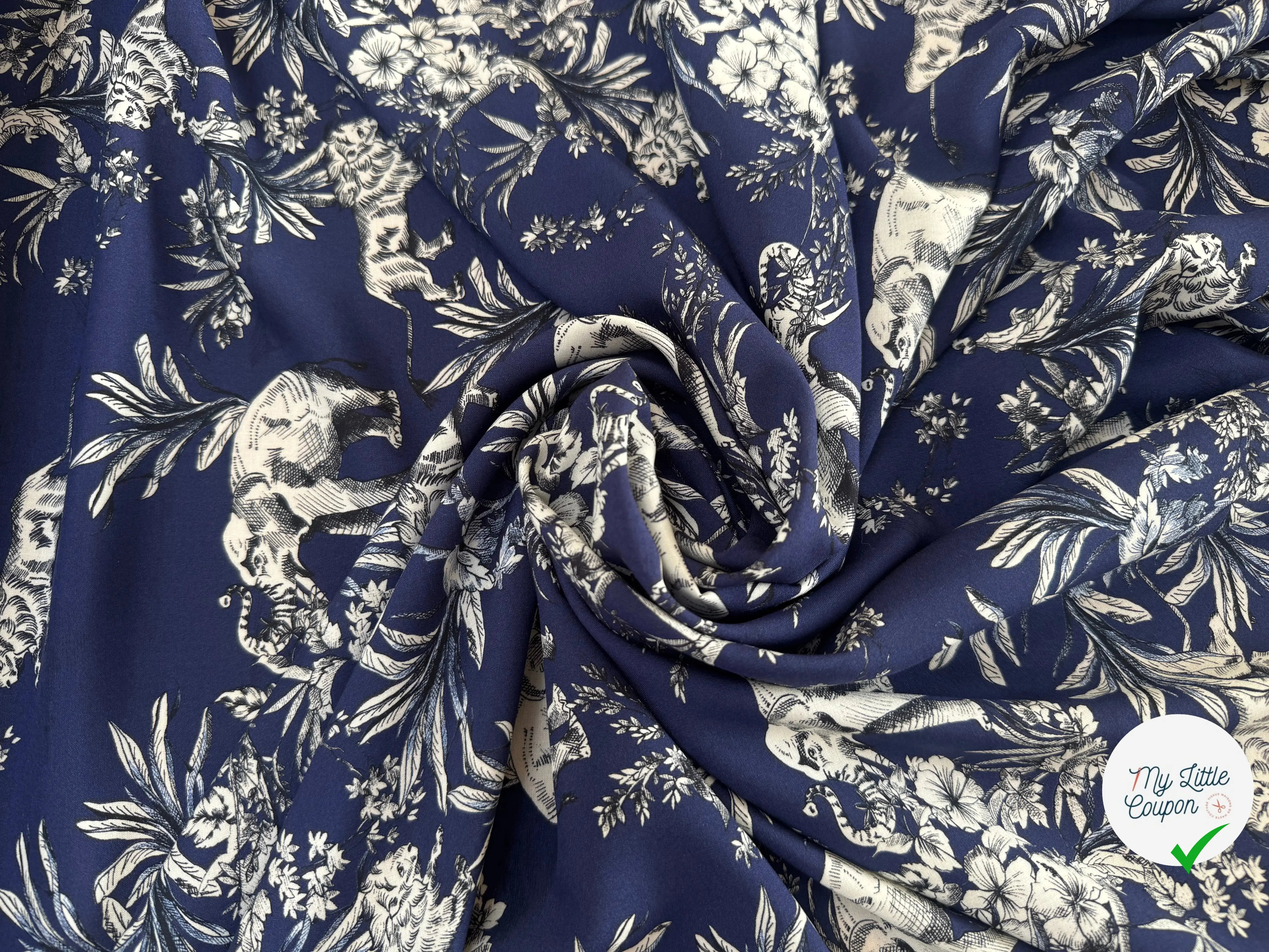 VISCOSE STYLE TOILE DE JOUY FOND BLEU NAVY - My Little Coupon