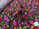VISCOSE TOUCHÉ PEAU DE PÊCHE IMPRIMÉ FLEURS SUR FOND NOIR - My Little Coupon