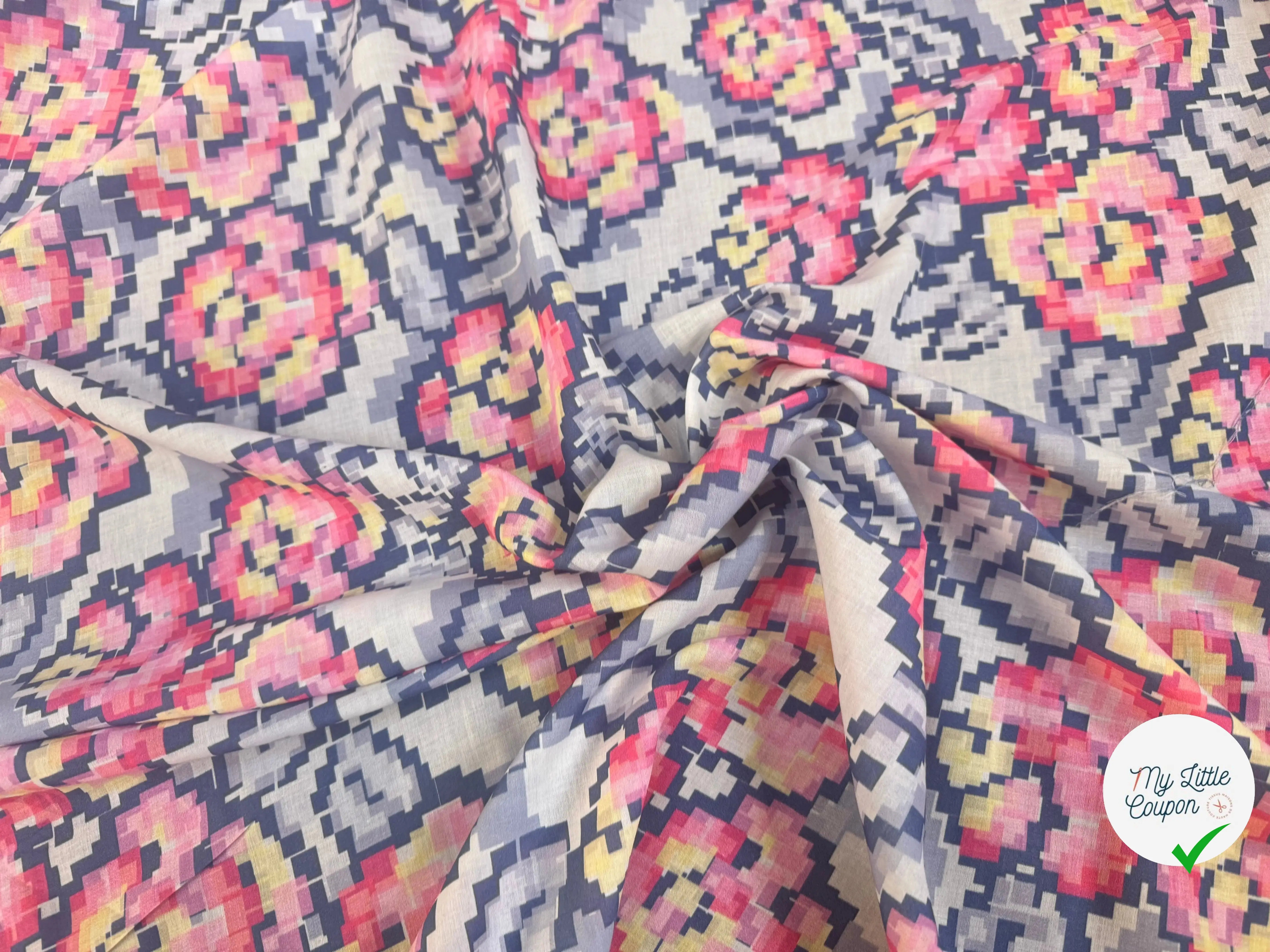 VOILE DE COTON FLEURS PIXELISÉES - My Little Coupon