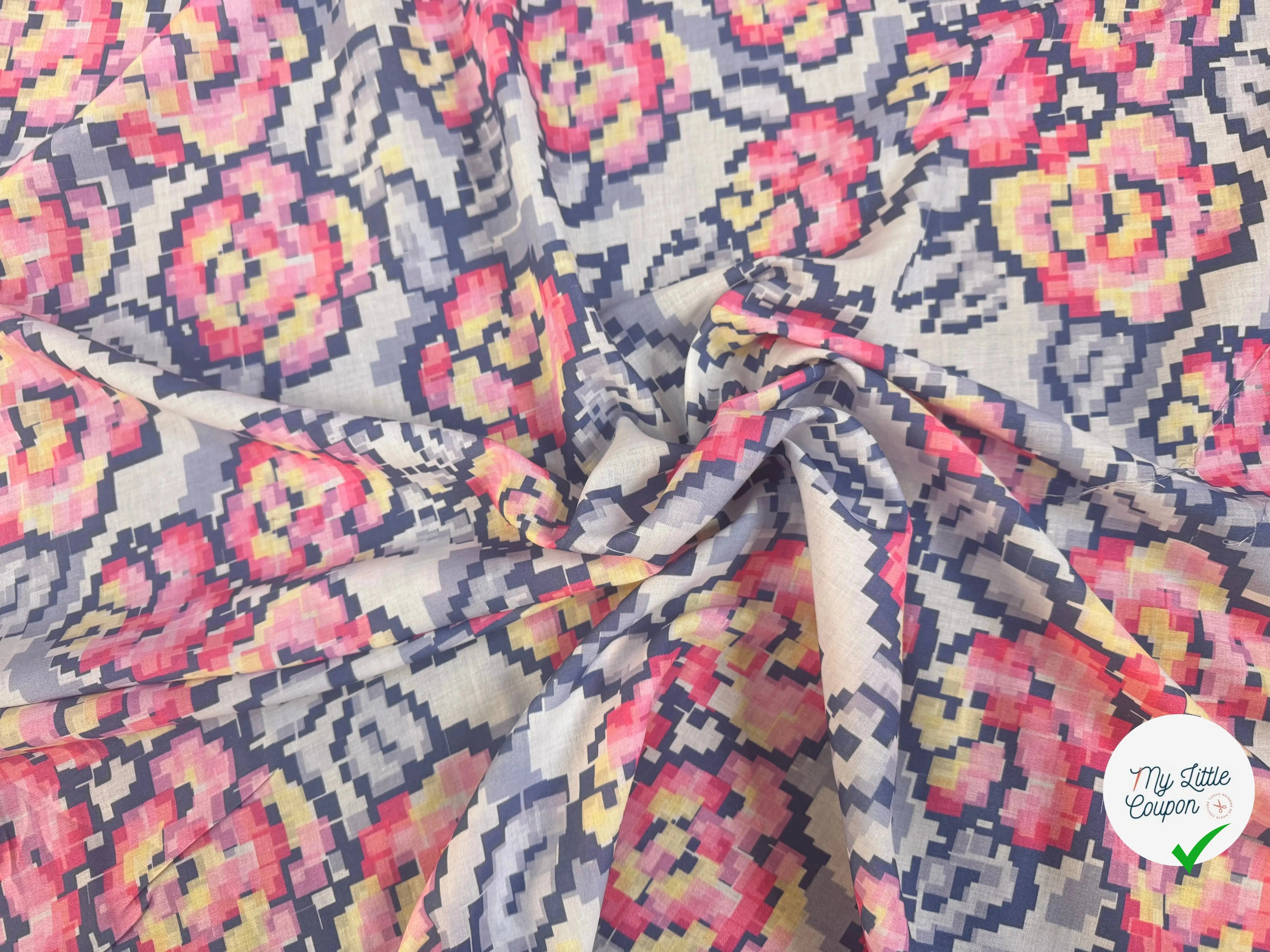 VOILE DE COTON FLEURS PIXELISÉES - My Little Coupon