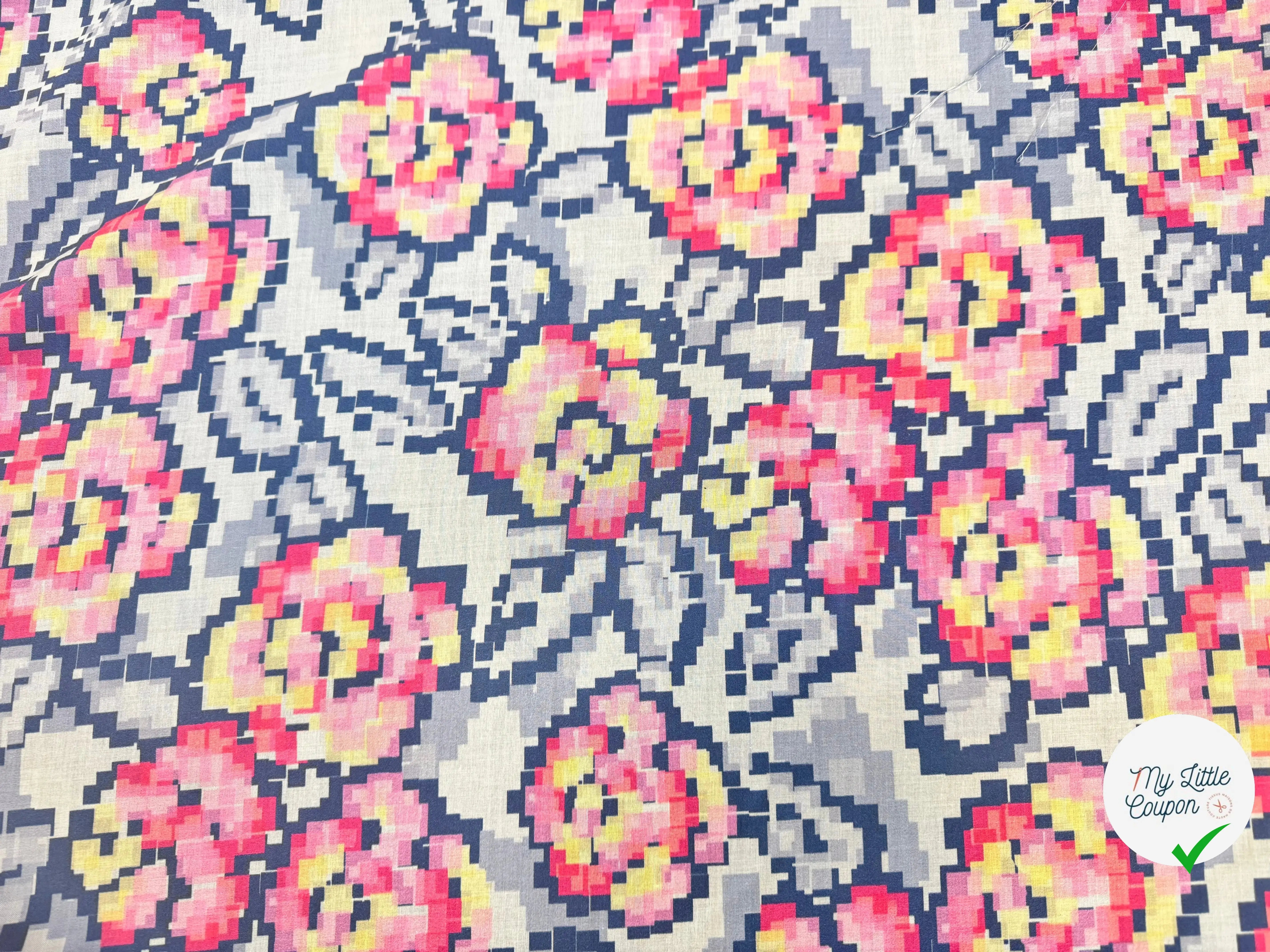 VOILE DE COTON FLEURS PIXELISÉES - My Little Coupon
