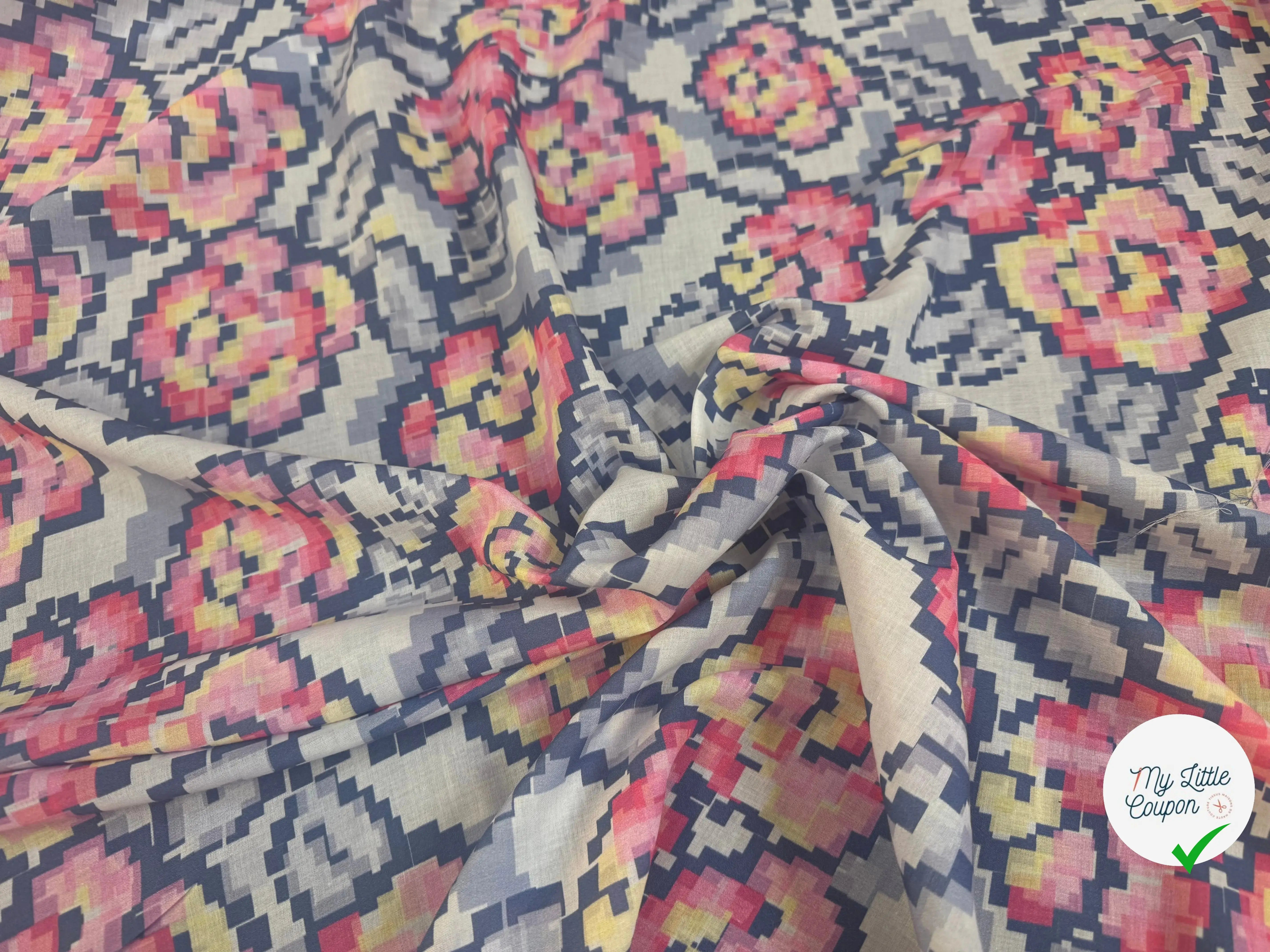 VOILE DE COTON FLEURS PIXELISÉES - My Little Coupon