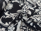 VOILE DE COTON FOND NOIR MOTIFS GROSSES FLEURS BLANC - My Little Coupon