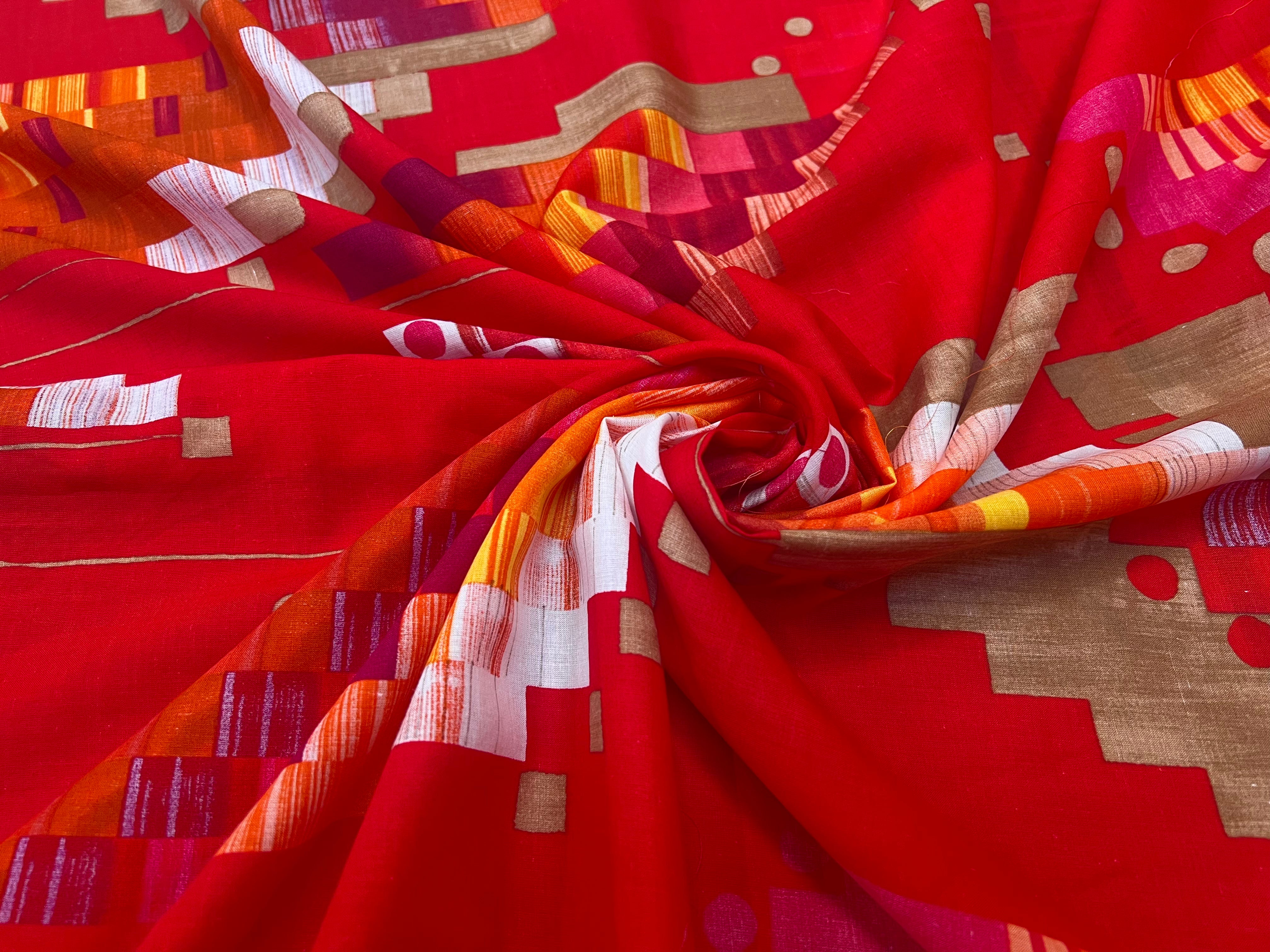 VOILE DE COTON ROUGE GEOMETRICA TKTMEMPA - My Little Coupon