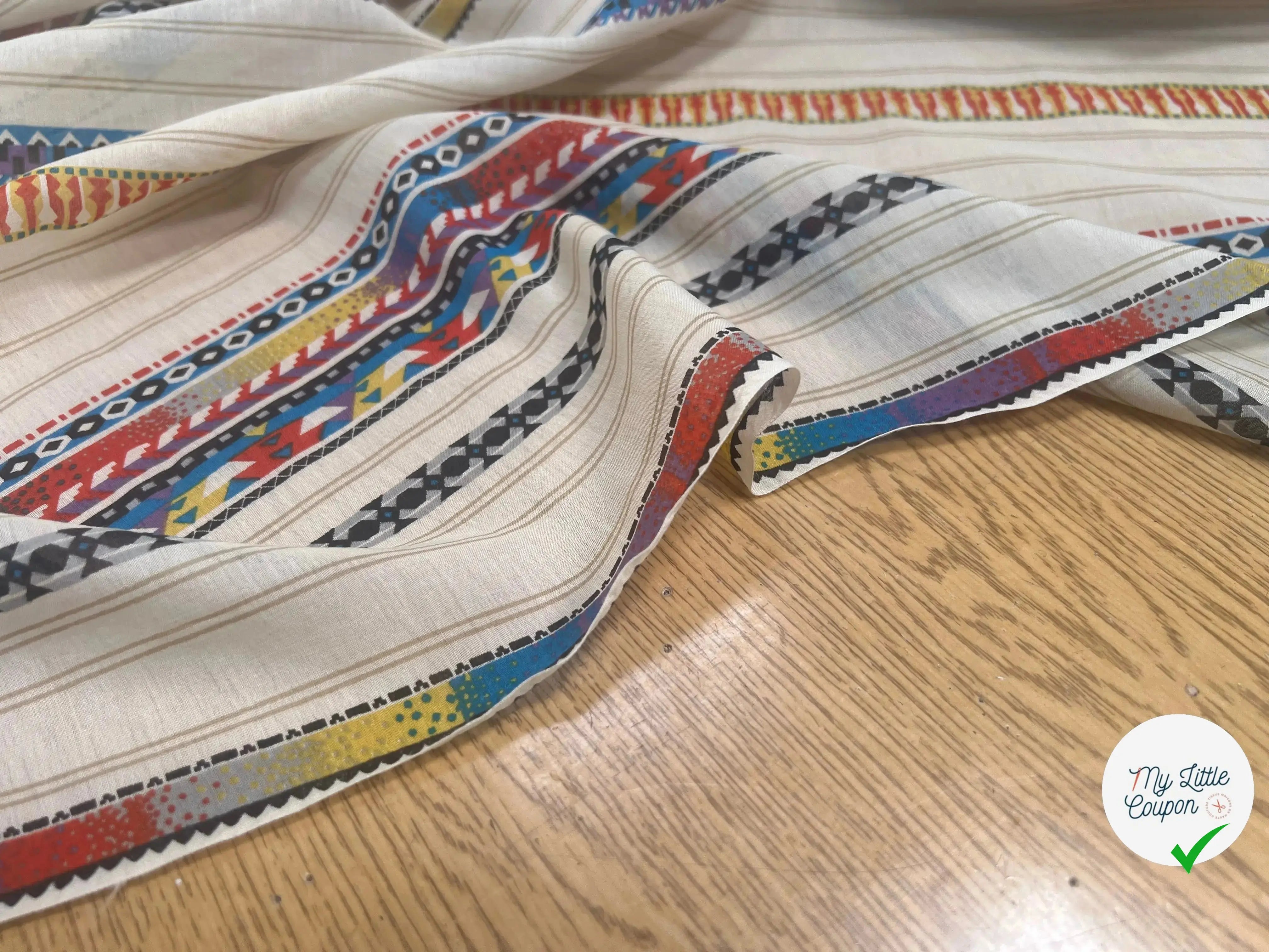 VOILE DE COTON SOIE FOND BEIGE MOTIFS HIPPIE - My Little Coupon