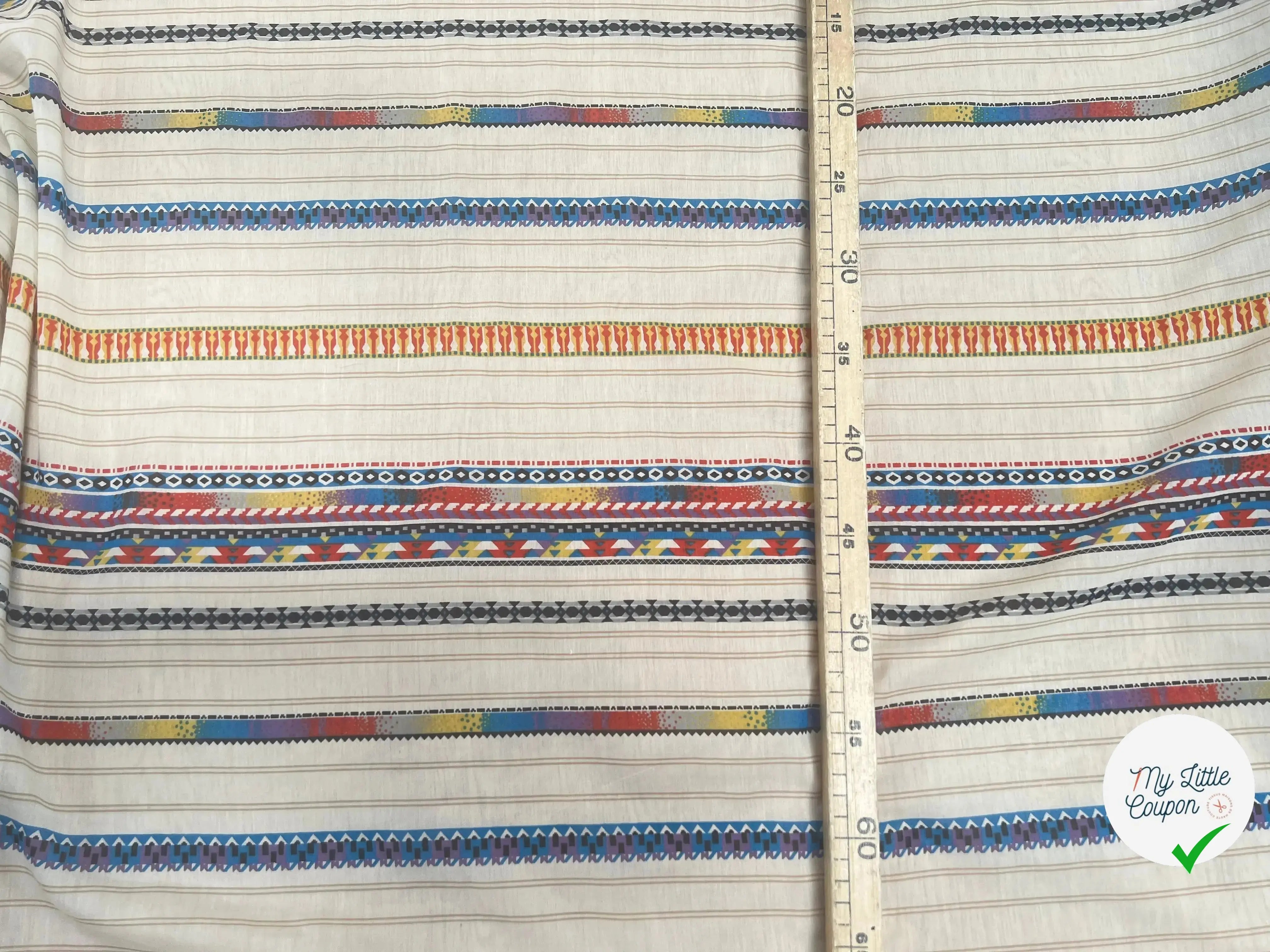 VOILE DE COTON SOIE FOND BEIGE MOTIFS HIPPIE - My Little Coupon