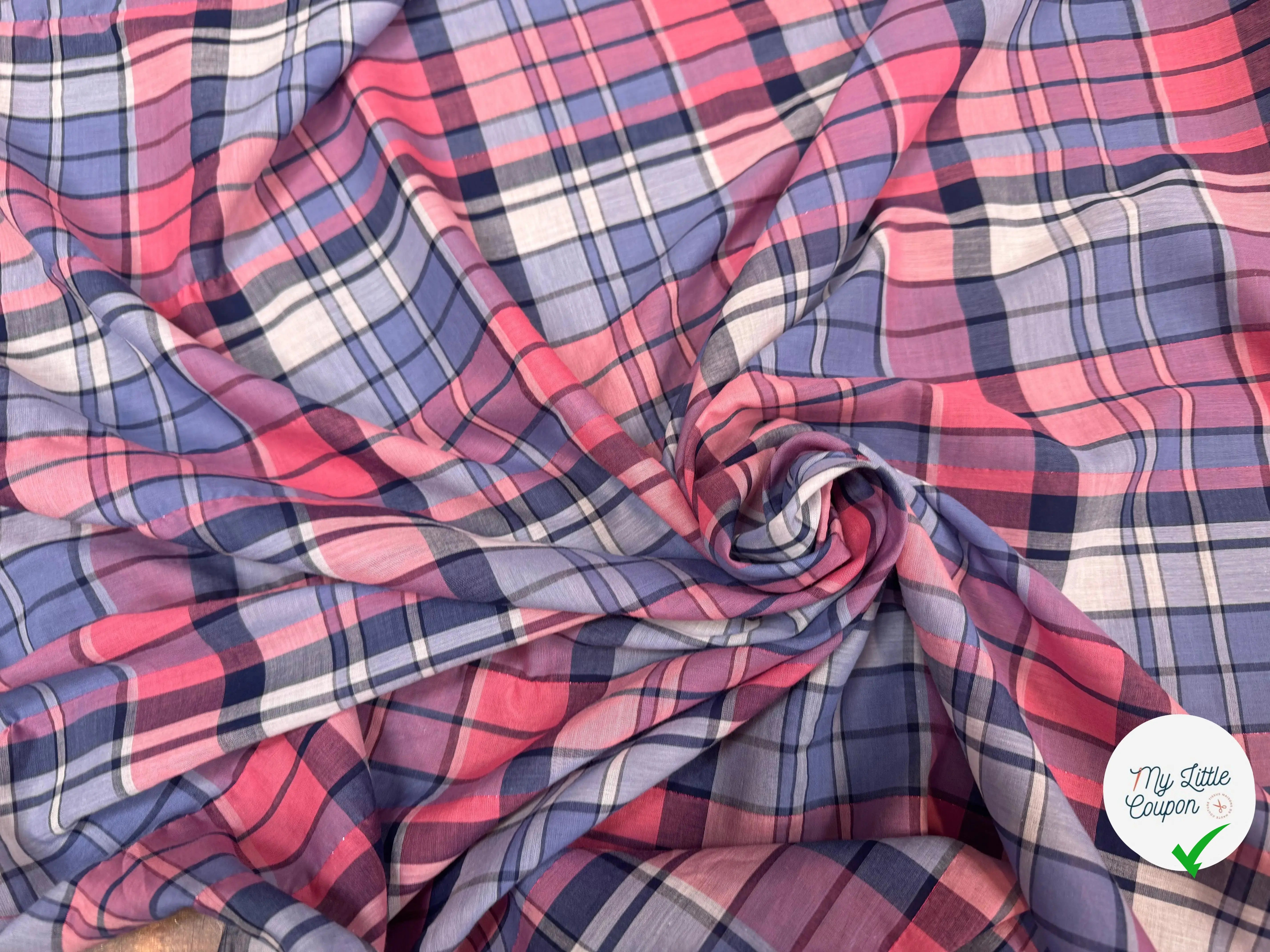 VOILE DE COTON TARTAN À CARREAUX ROSE ET VIOLET - My Little Coupon